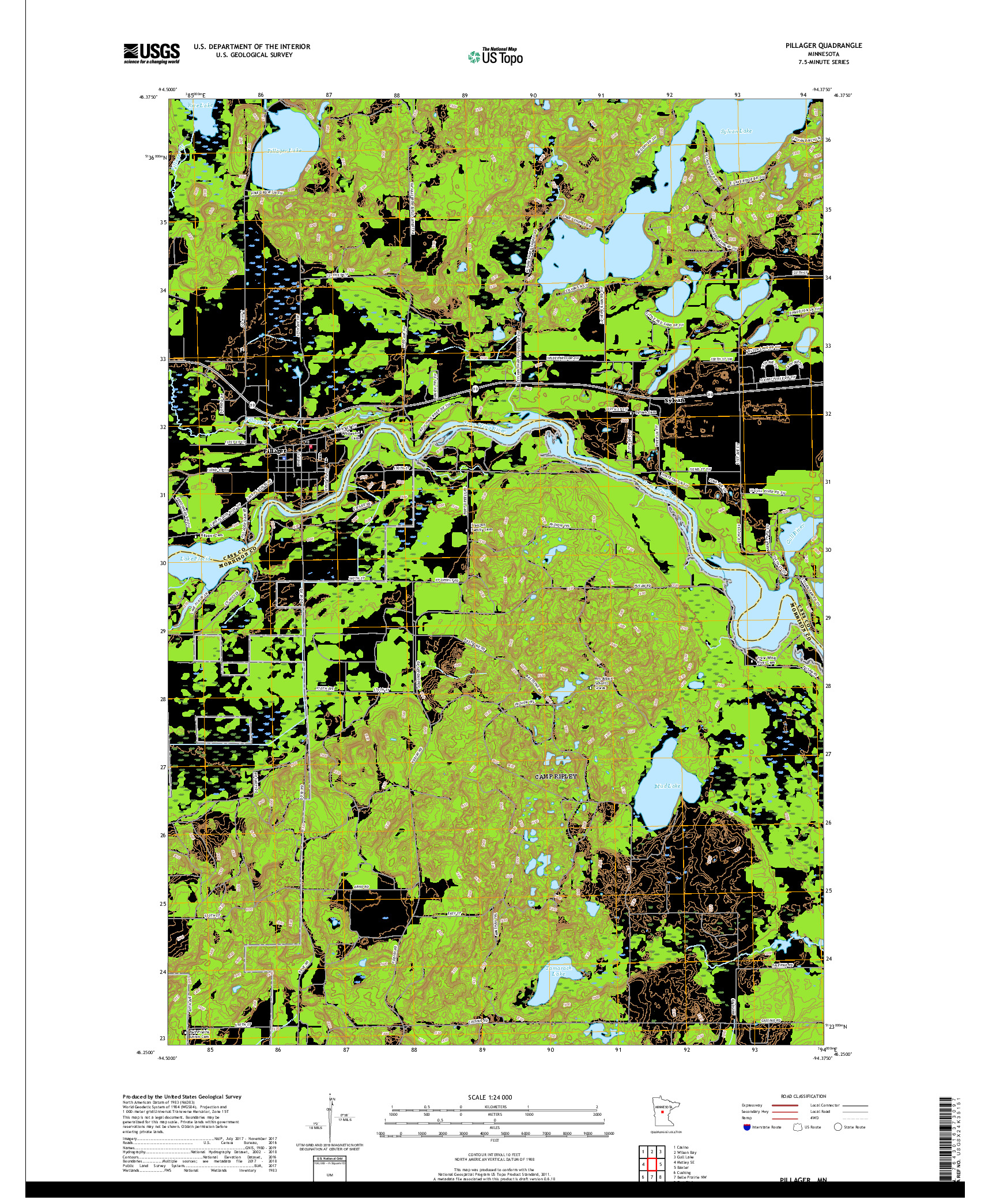 USGS US TOPO 7.5-MINUTE MAP FOR PILLAGER, MN 2019
