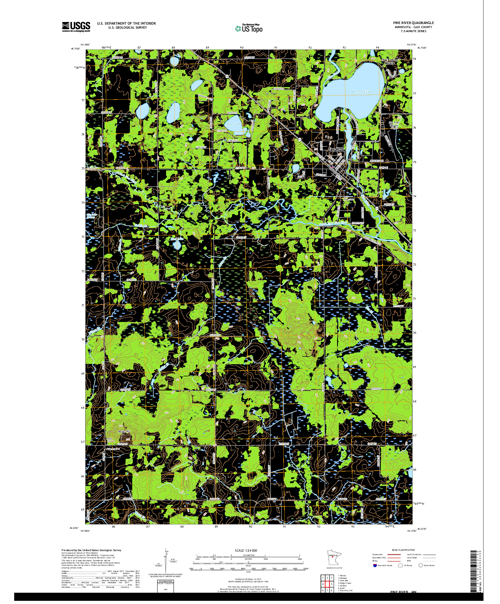 USGS US TOPO 7.5-MINUTE MAP FOR PINE RIVER, MN 2019