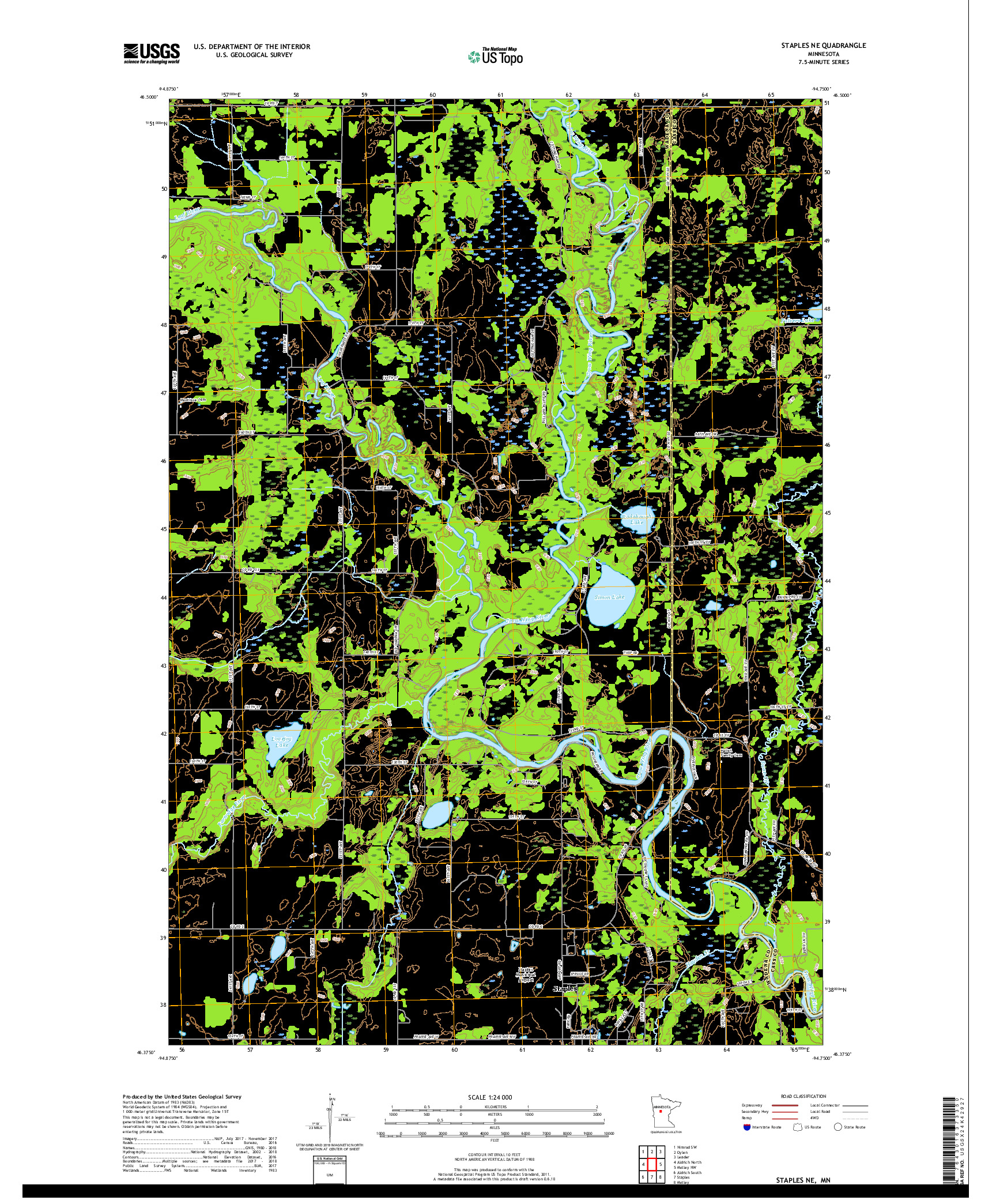 USGS US TOPO 7.5-MINUTE MAP FOR STAPLES NE, MN 2019