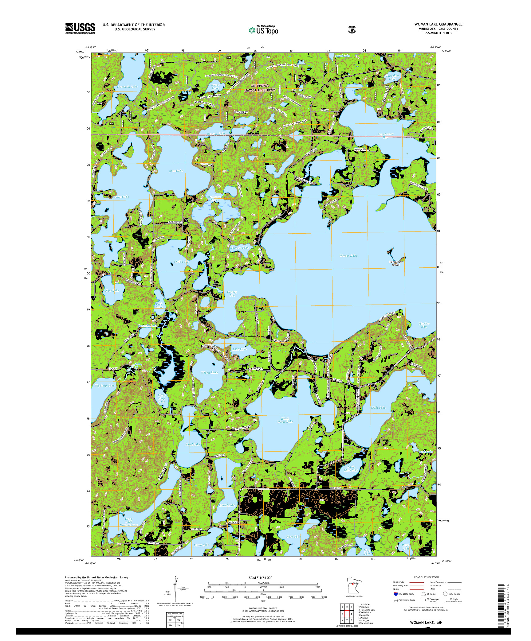 USGS US TOPO 7.5-MINUTE MAP FOR WOMAN LAKE, MN 2019