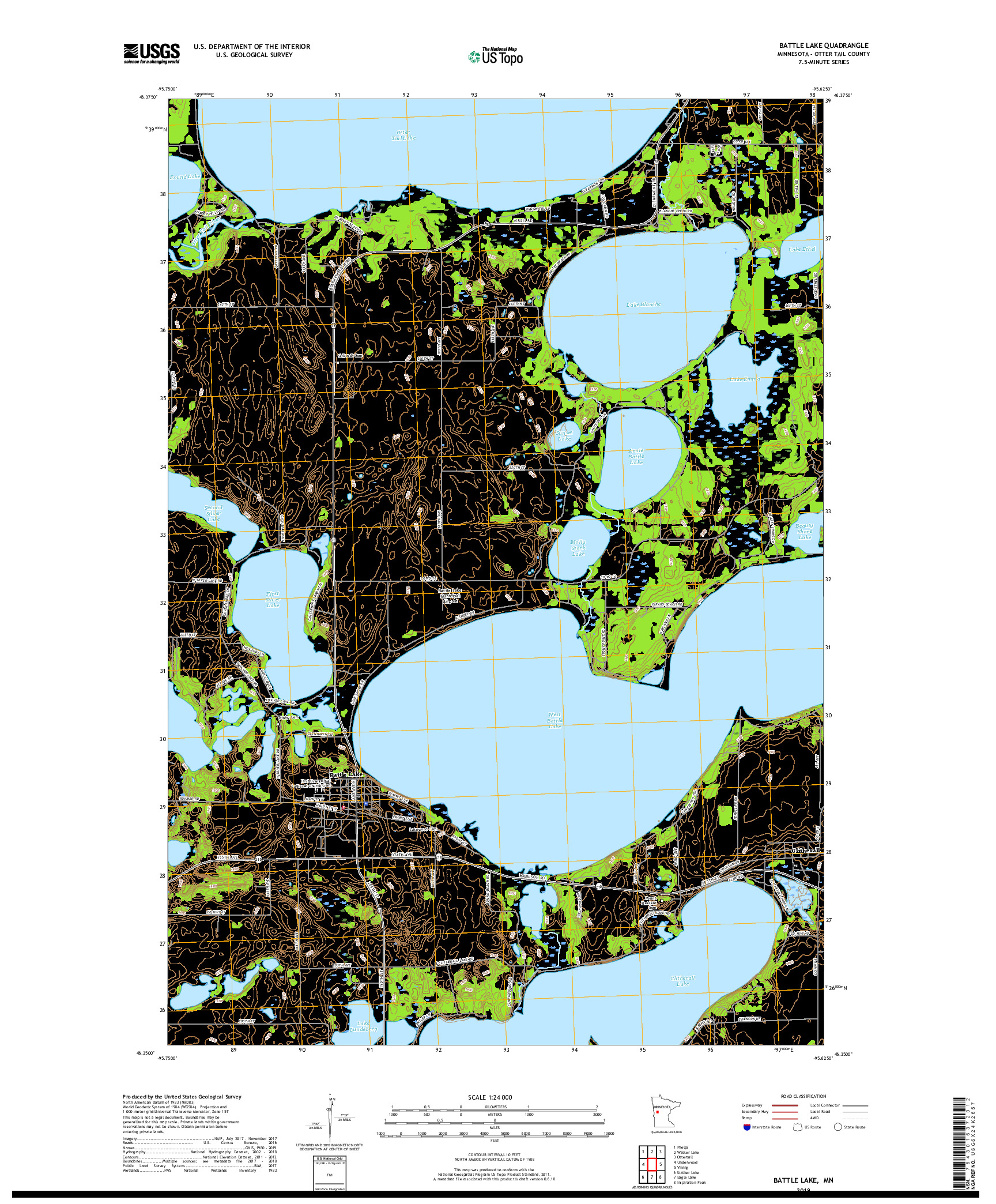 USGS US TOPO 7.5-MINUTE MAP FOR BATTLE LAKE, MN 2019