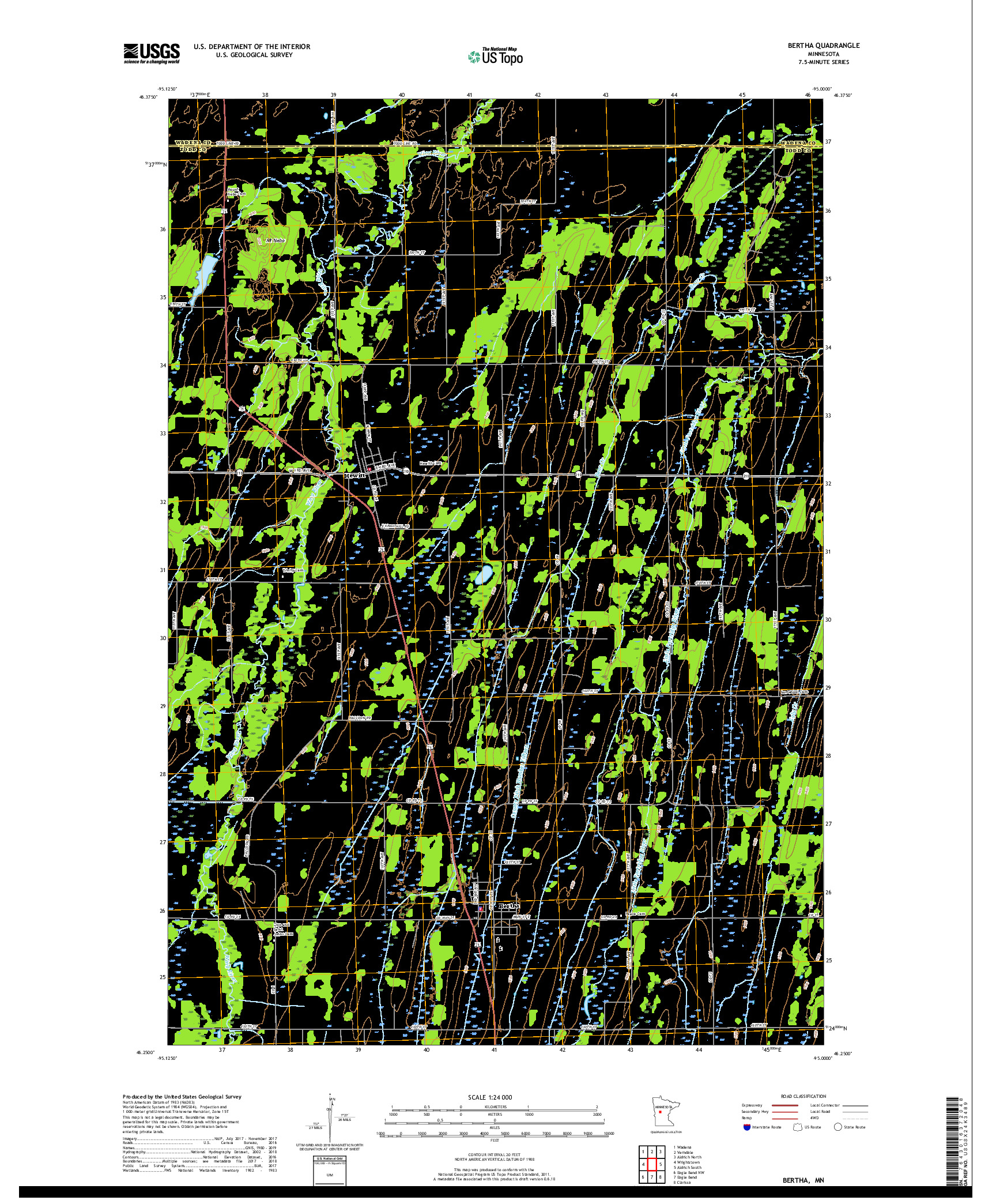 USGS US TOPO 7.5-MINUTE MAP FOR BERTHA, MN 2019