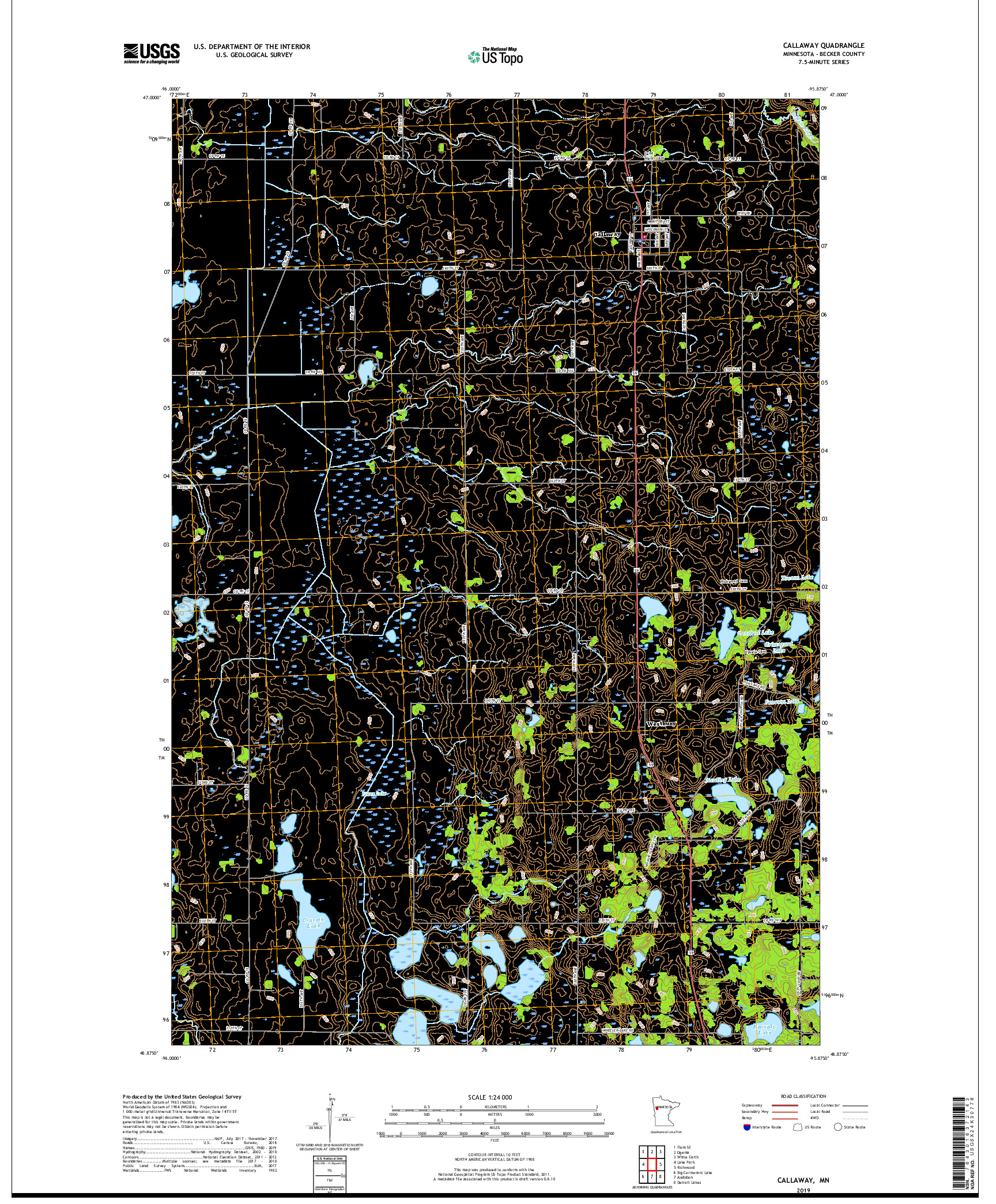 USGS US TOPO 7.5-MINUTE MAP FOR CALLAWAY, MN 2019