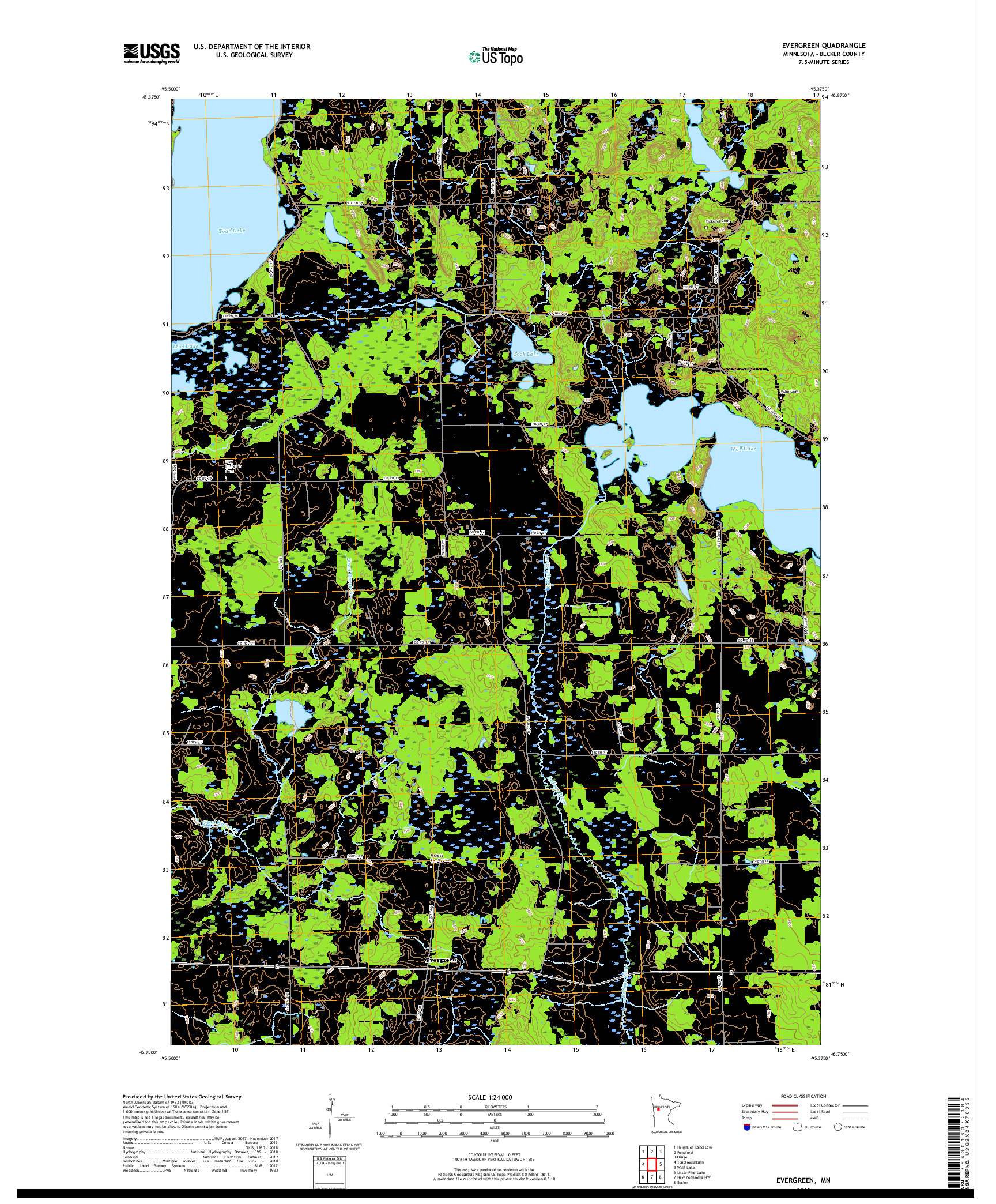 USGS US TOPO 7.5-MINUTE MAP FOR EVERGREEN, MN 2019