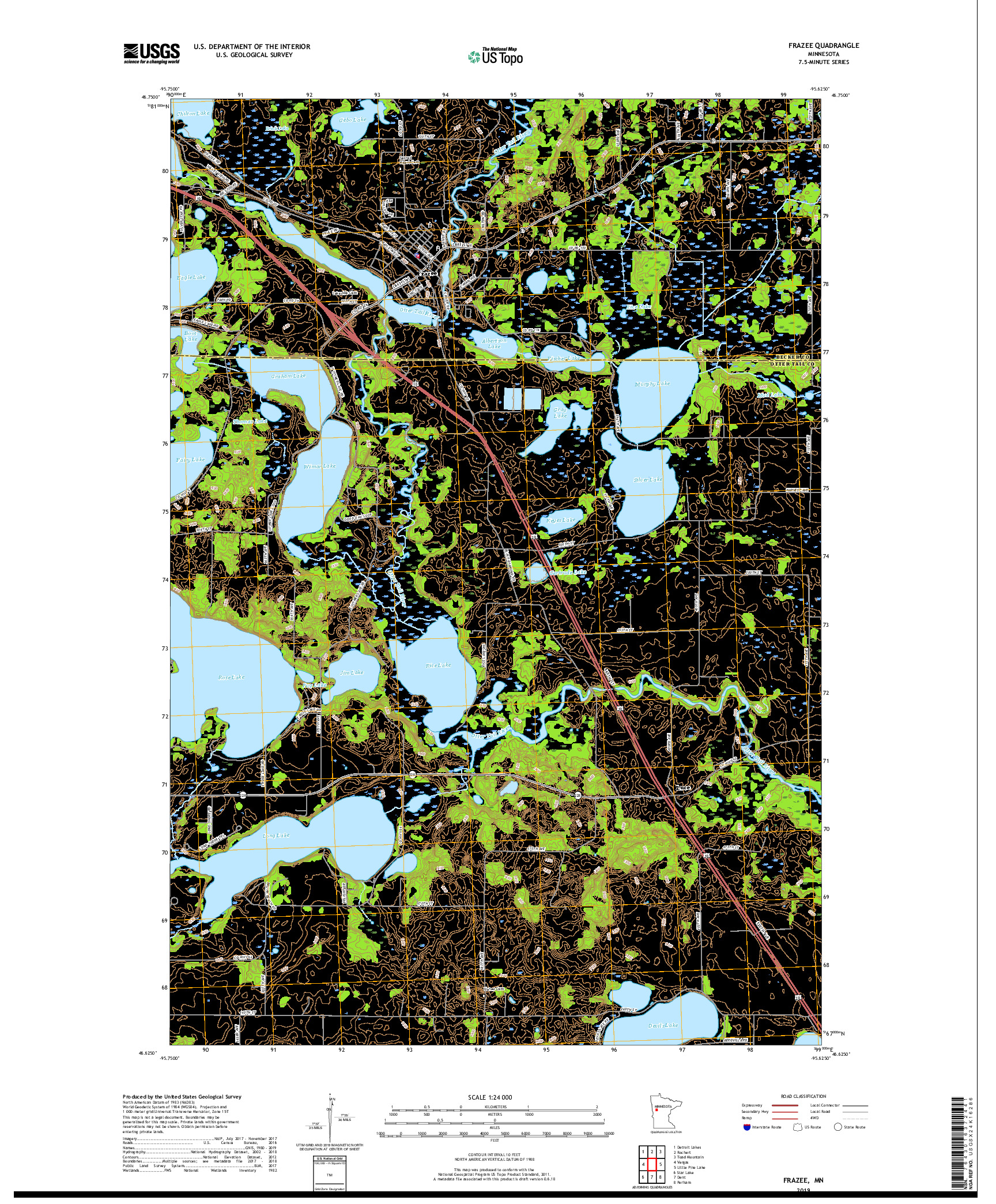 USGS US TOPO 7.5-MINUTE MAP FOR FRAZEE, MN 2019