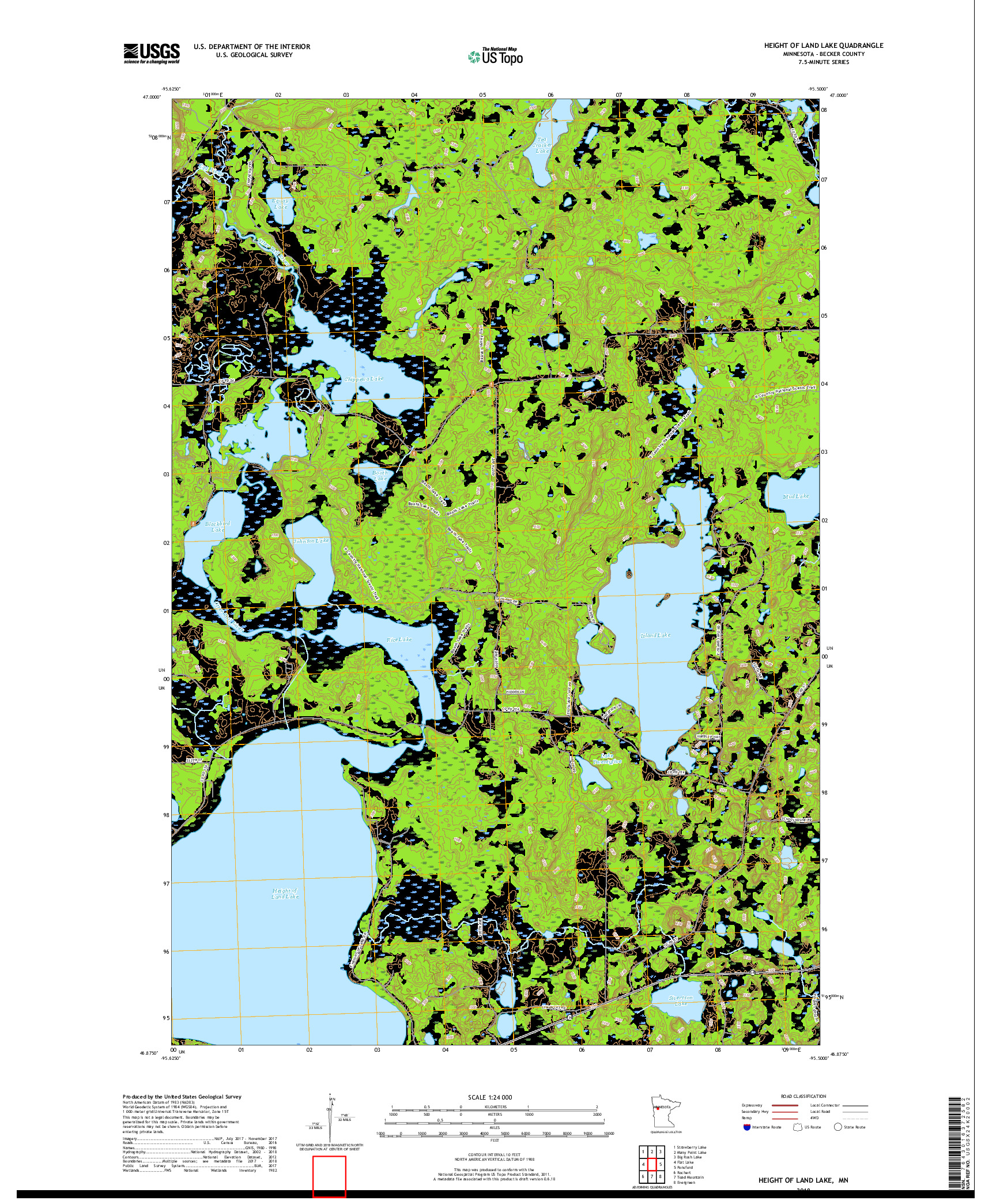 USGS US TOPO 7.5-MINUTE MAP FOR HEIGHT OF LAND LAKE, MN 2019