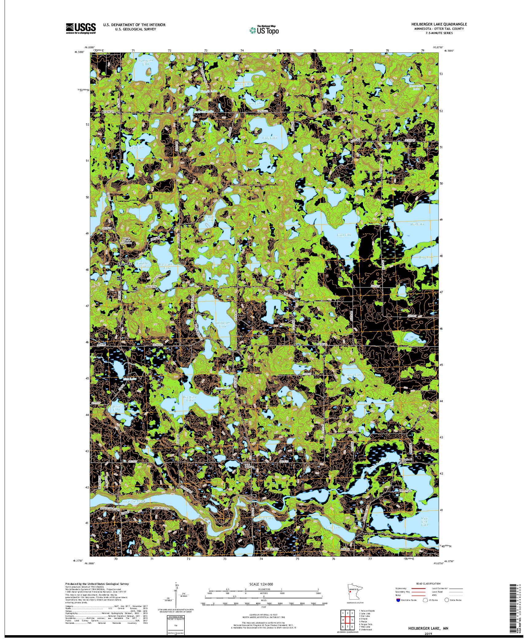 USGS US TOPO 7.5-MINUTE MAP FOR HEILBERGER LAKE, MN 2019