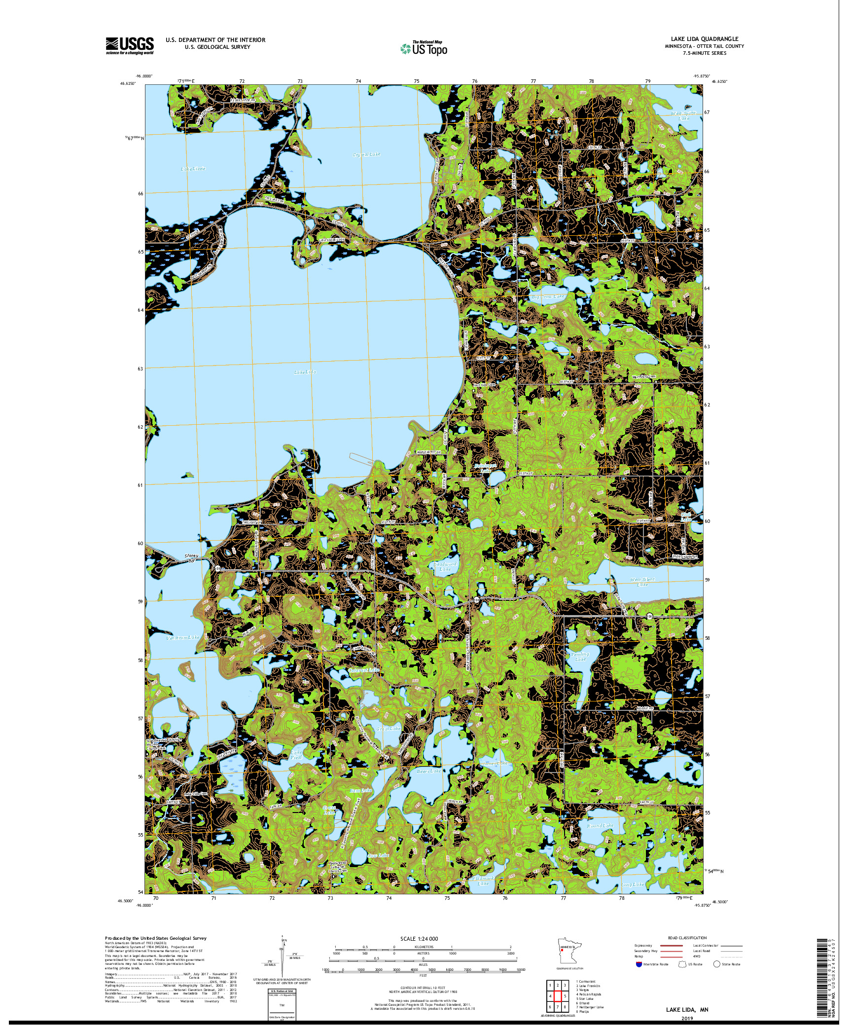 USGS US TOPO 7.5-MINUTE MAP FOR LAKE LIDA, MN 2019