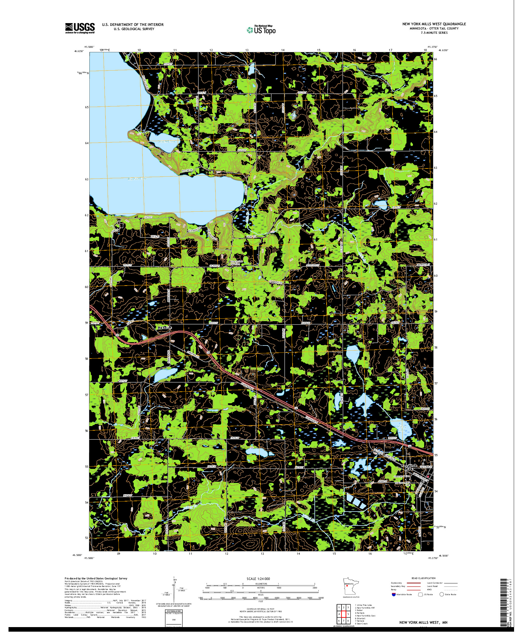 USGS US TOPO 7.5-MINUTE MAP FOR NEW YORK MILLS WEST, MN 2019