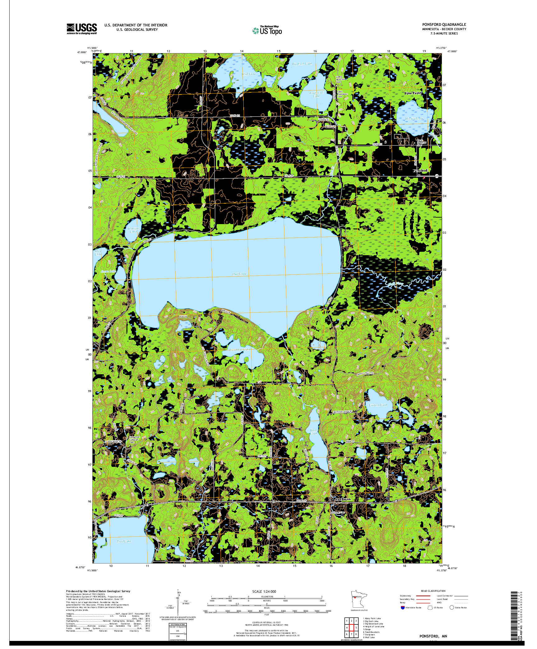 USGS US TOPO 7.5-MINUTE MAP FOR PONSFORD, MN 2019