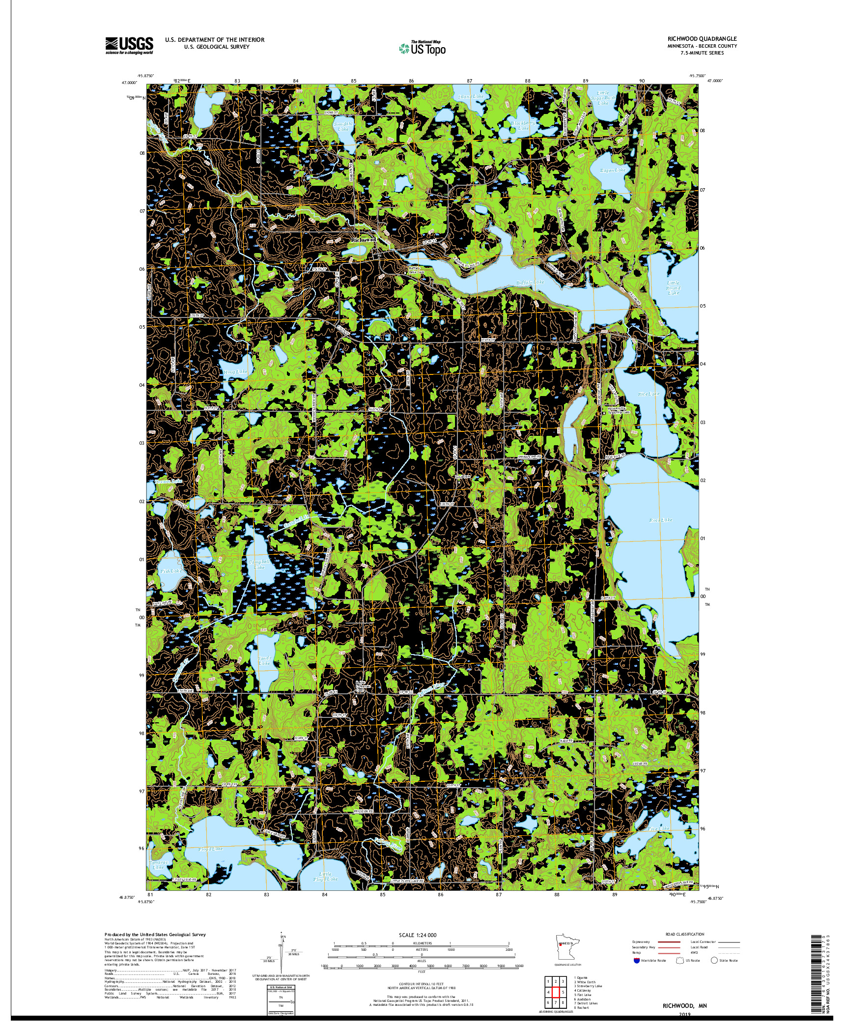 USGS US TOPO 7.5-MINUTE MAP FOR RICHWOOD, MN 2019