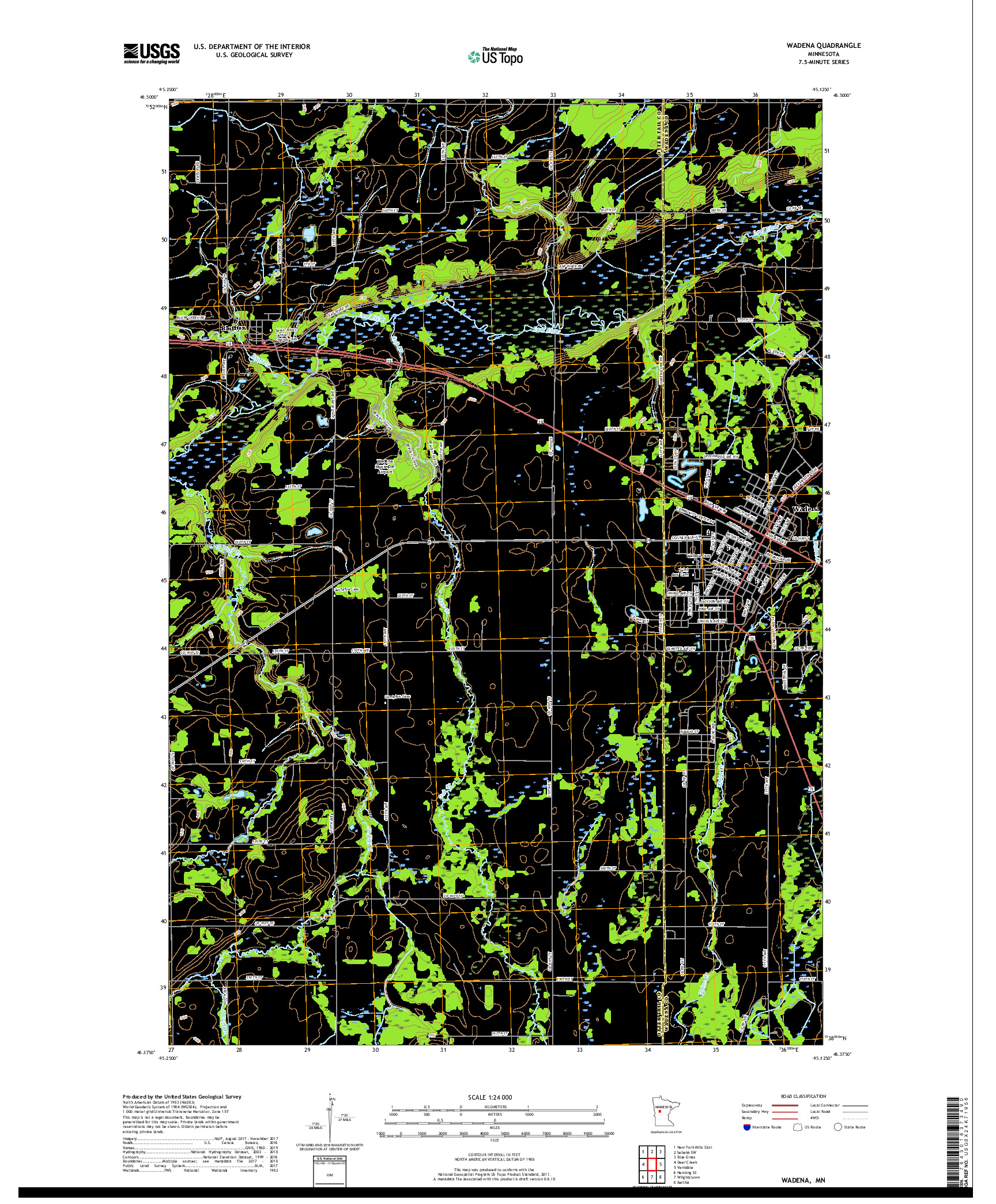 USGS US TOPO 7.5-MINUTE MAP FOR WADENA, MN 2019