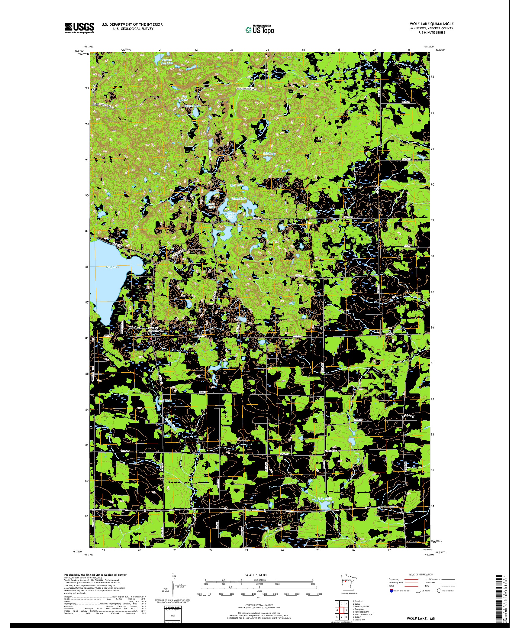 USGS US TOPO 7.5-MINUTE MAP FOR WOLF LAKE, MN 2019