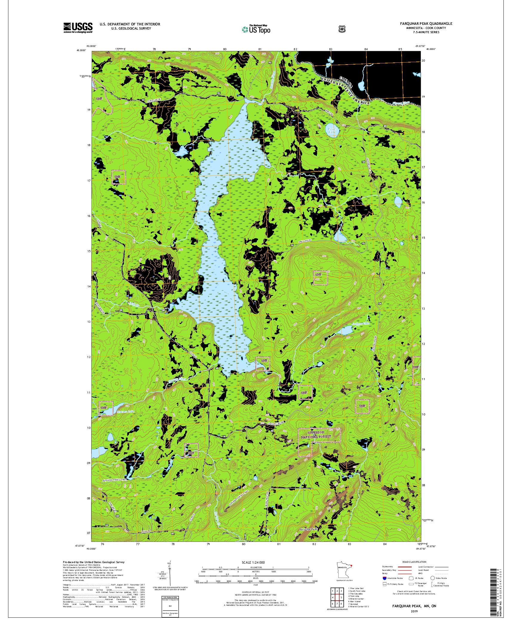 USGS US TOPO 7.5-MINUTE MAP FOR FARQUHAR PEAK, MN,ON 2019