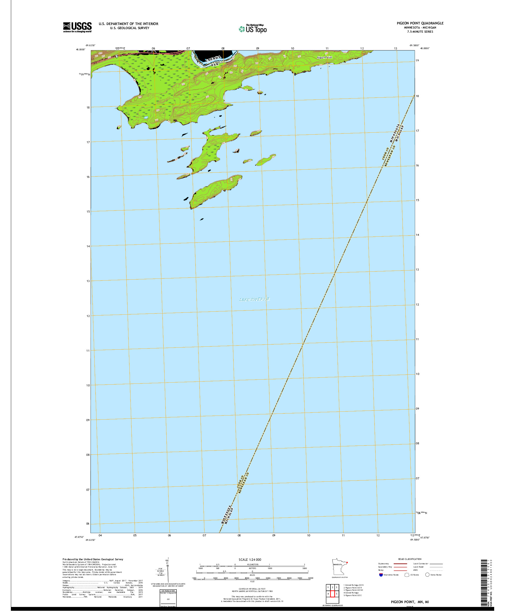 USGS US TOPO 7.5-MINUTE MAP FOR PIGEON POINT, MN,MI 2019