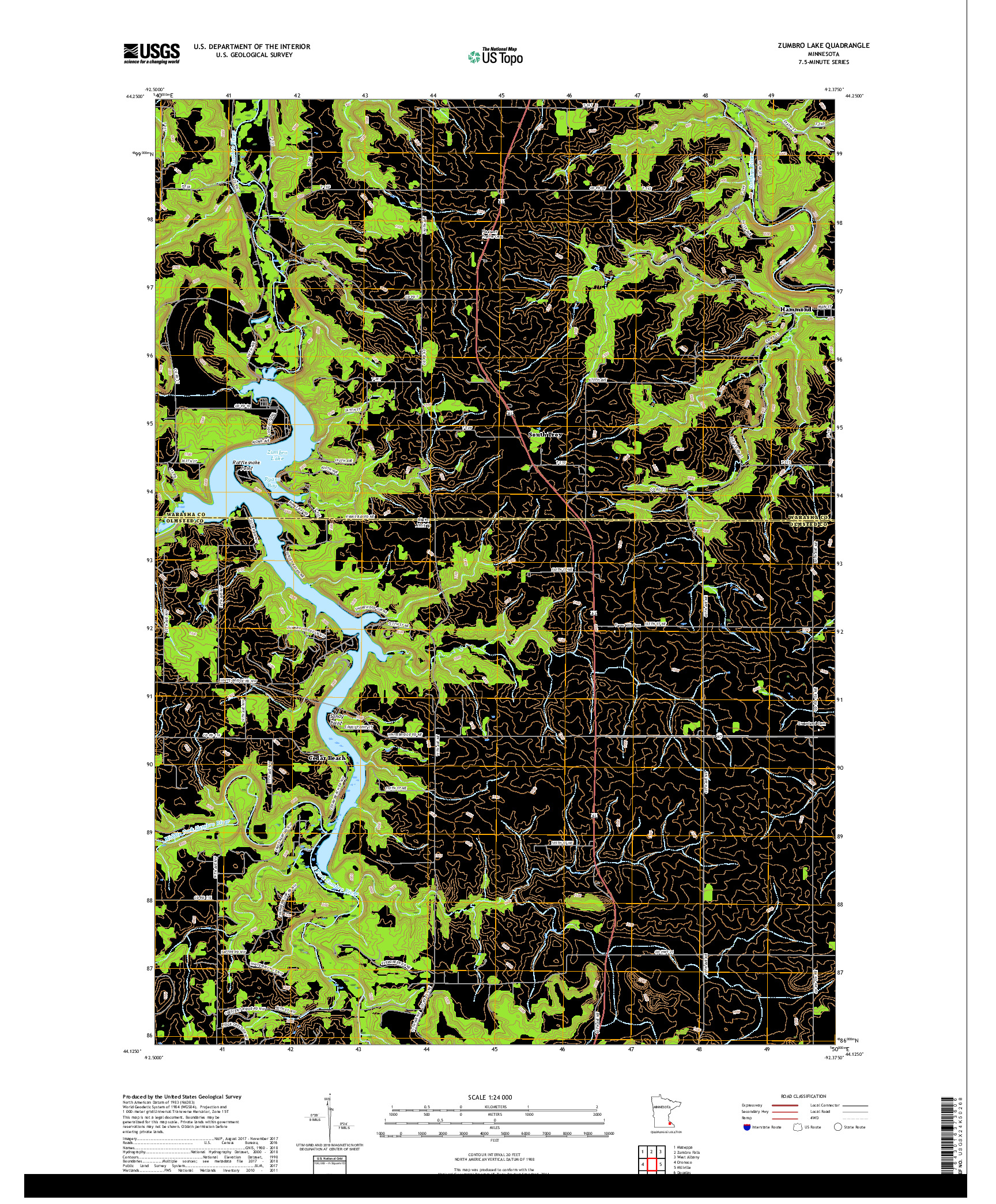 USGS US TOPO 7.5-MINUTE MAP FOR ZUMBRO LAKE, MN 2019