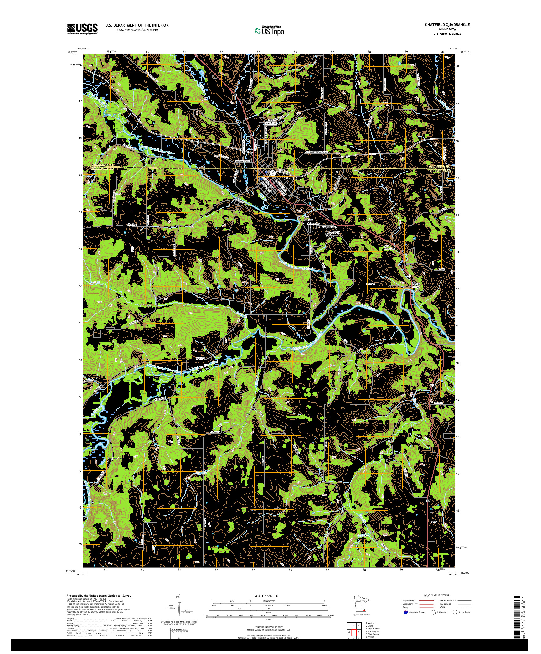 USGS US TOPO 7.5-MINUTE MAP FOR CHATFIELD, MN 2019