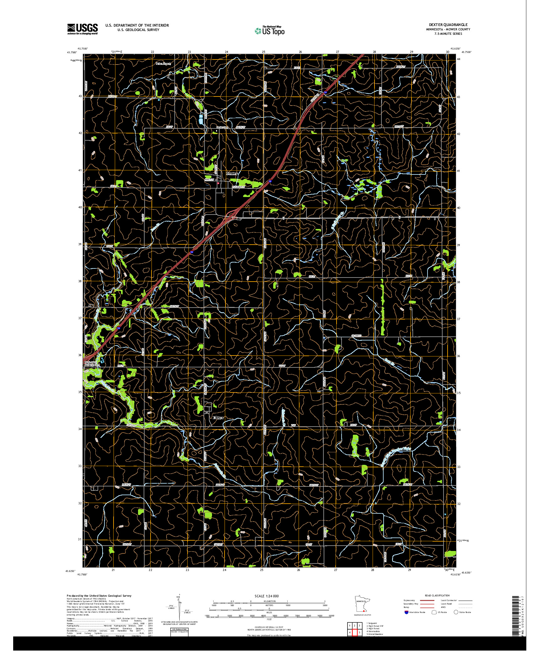 USGS US TOPO 7.5-MINUTE MAP FOR DEXTER, MN 2019