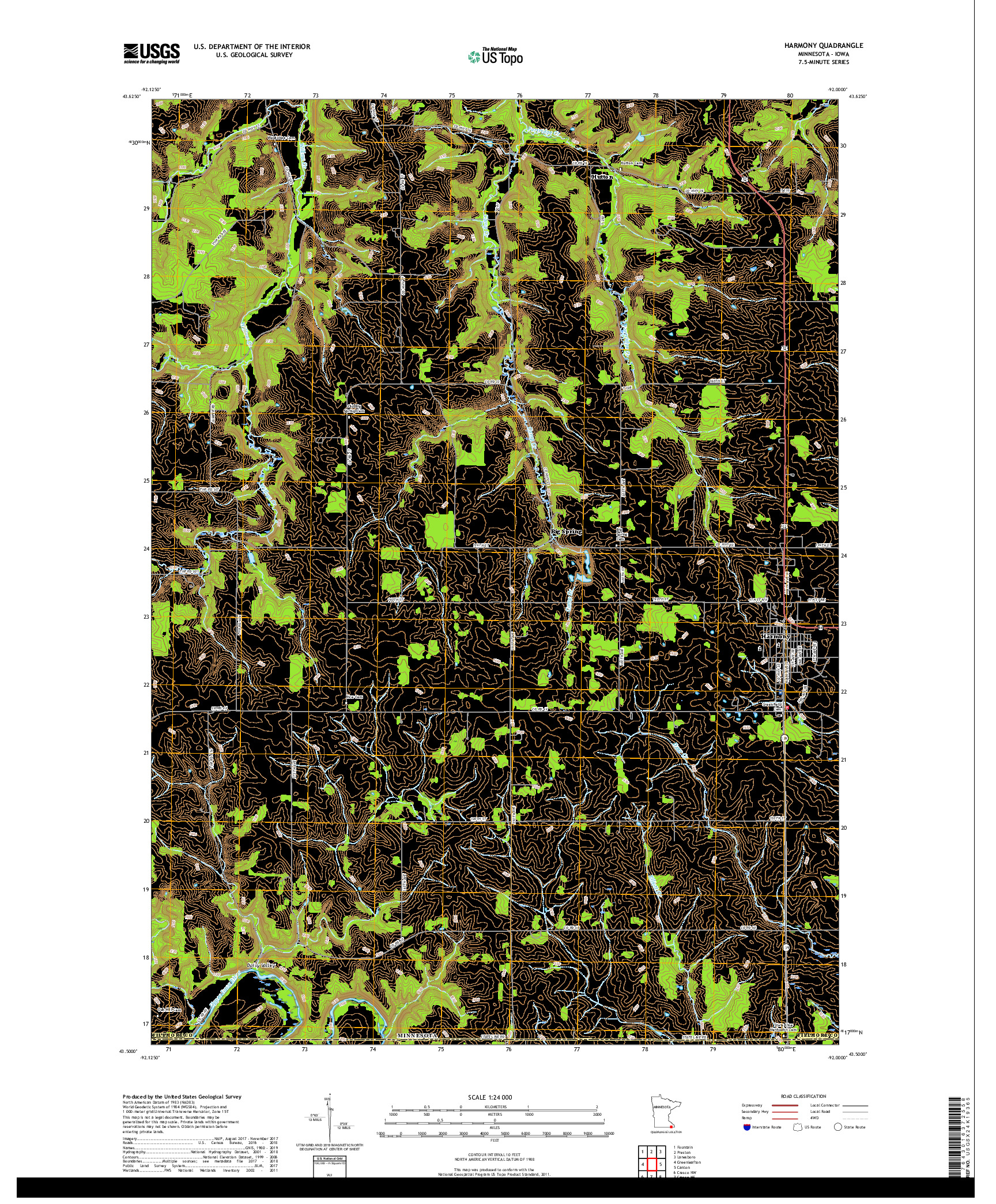 USGS US TOPO 7.5-MINUTE MAP FOR HARMONY, MN,IA 2019