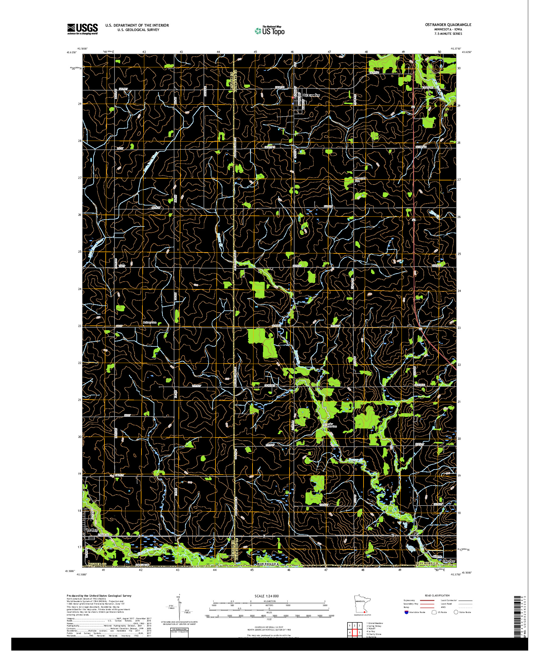USGS US TOPO 7.5-MINUTE MAP FOR OSTRANDER, MN,IA 2019