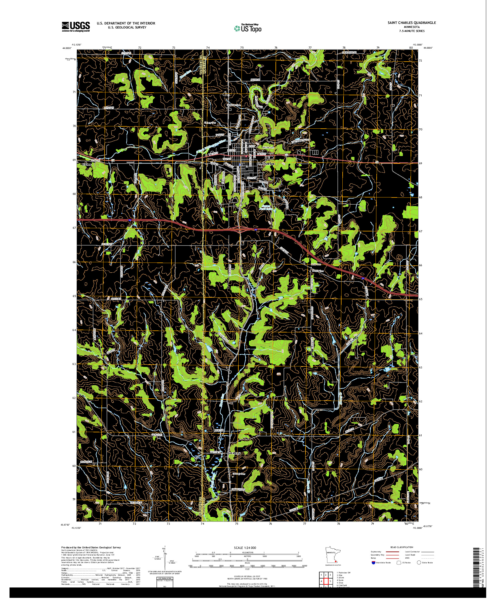 USGS US TOPO 7.5-MINUTE MAP FOR SAINT CHARLES, MN 2019