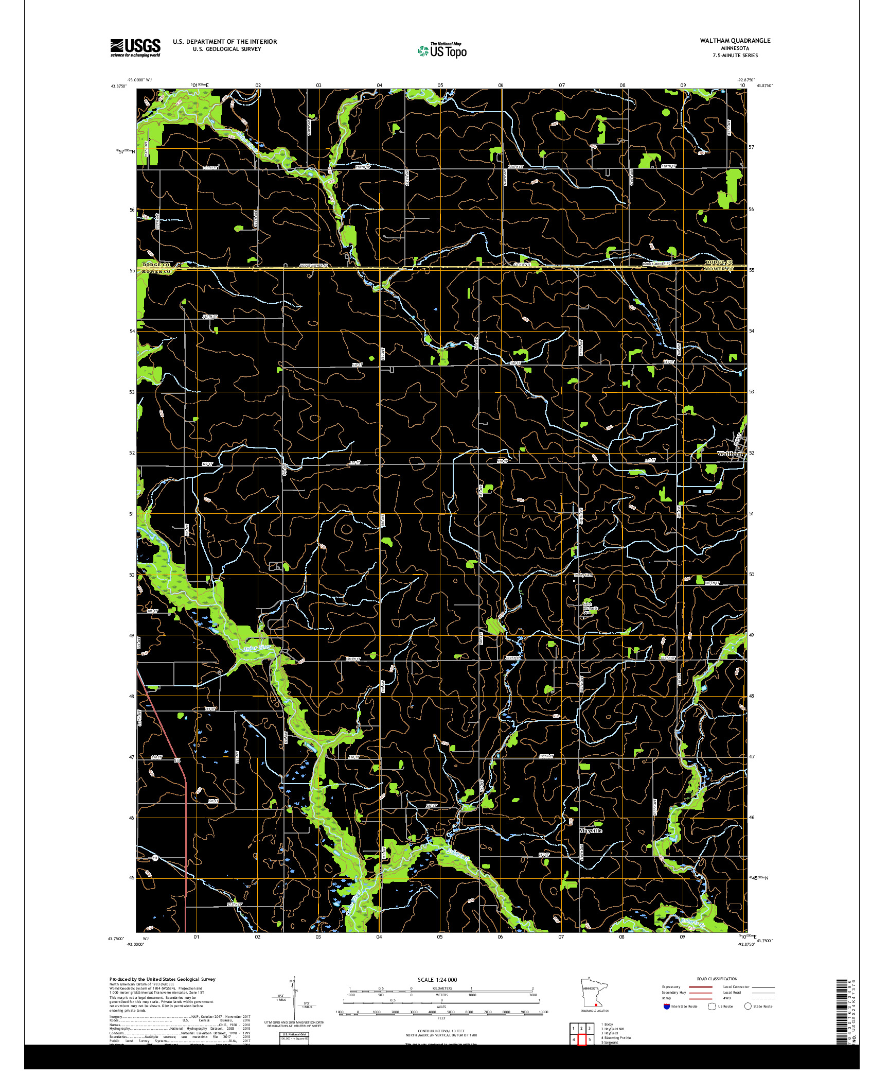 USGS US TOPO 7.5-MINUTE MAP FOR WALTHAM, MN 2019