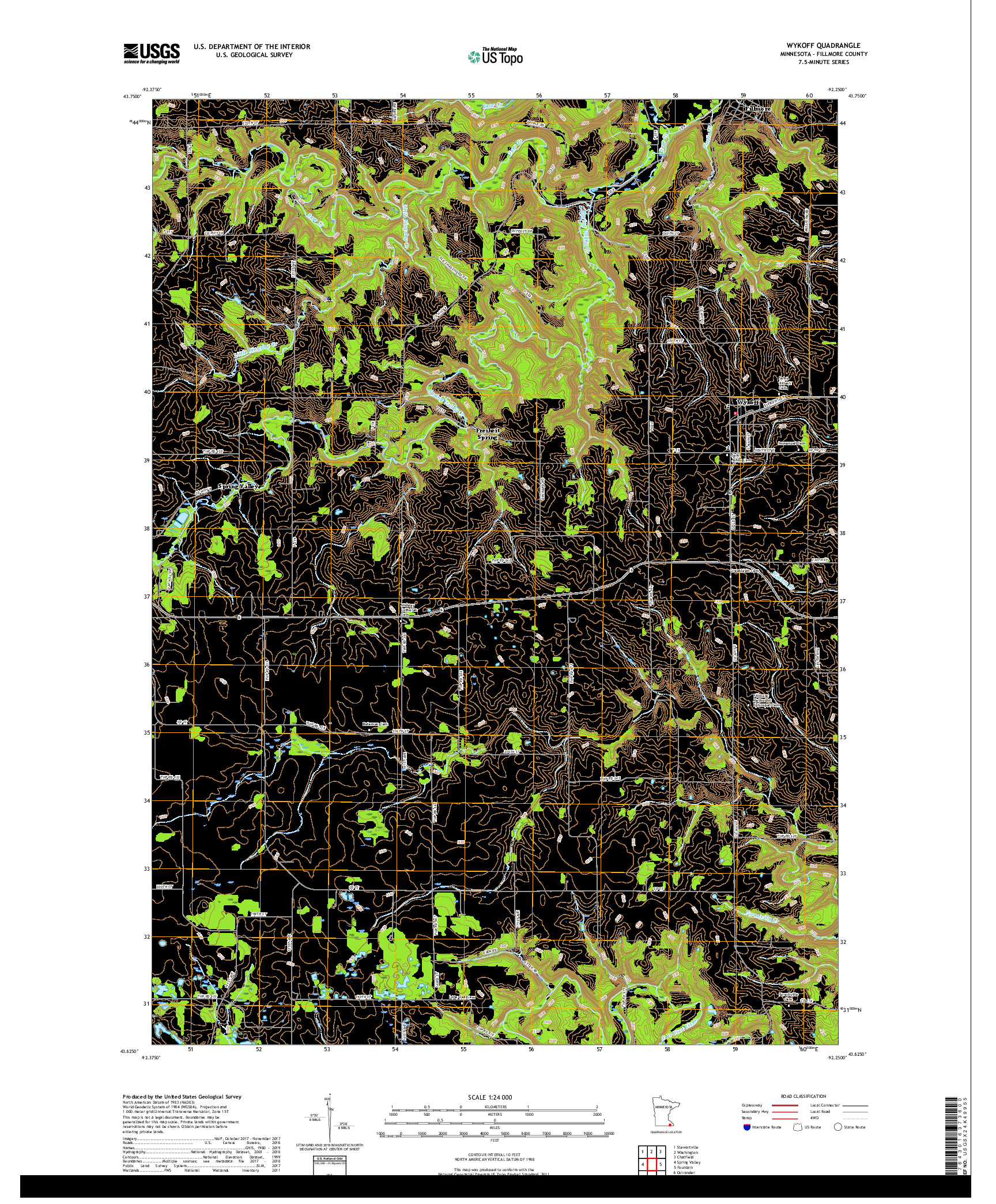 USGS US TOPO 7.5-MINUTE MAP FOR WYKOFF, MN 2019