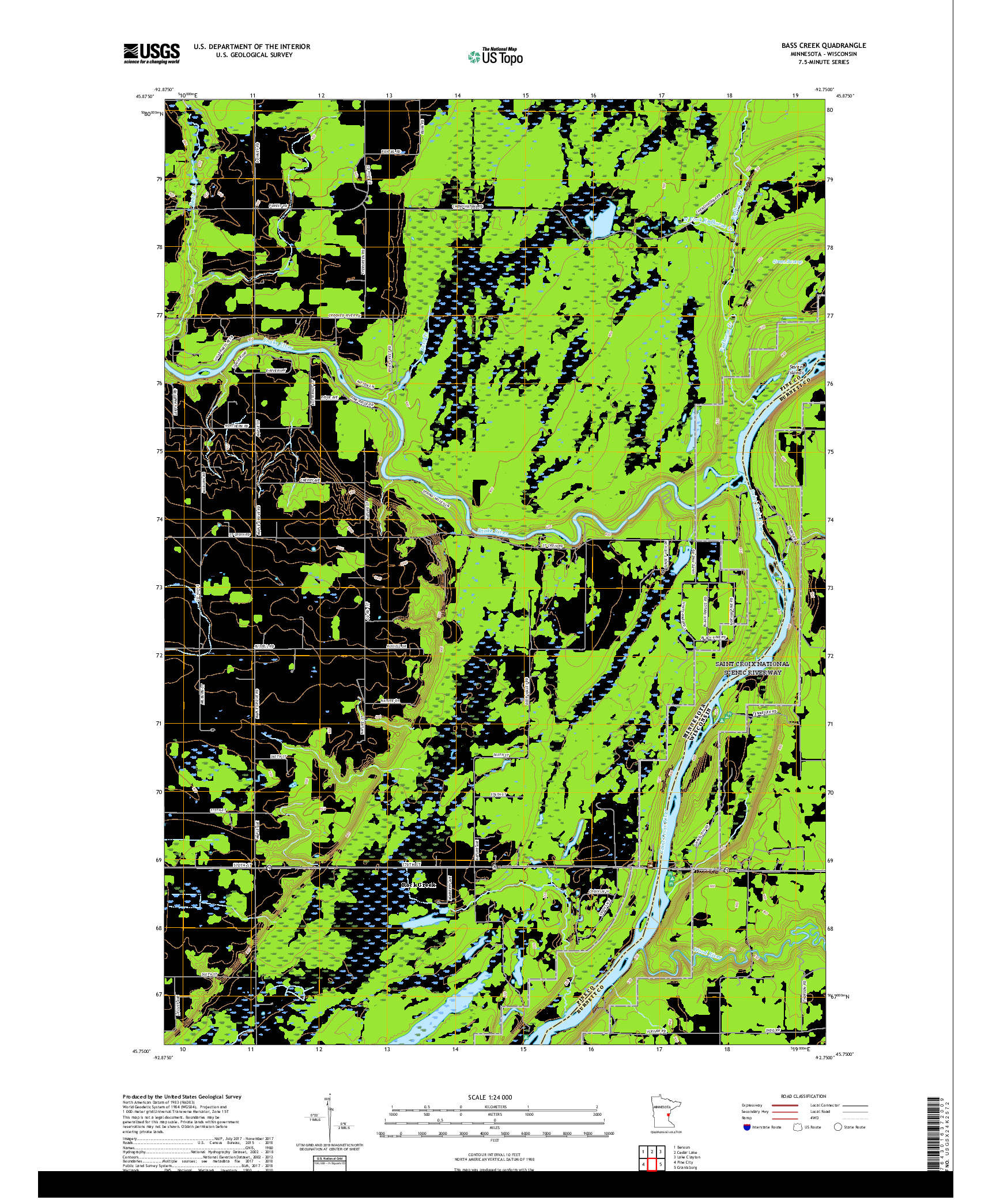 USGS US TOPO 7.5-MINUTE MAP FOR BASS CREEK, MN,WI 2019
