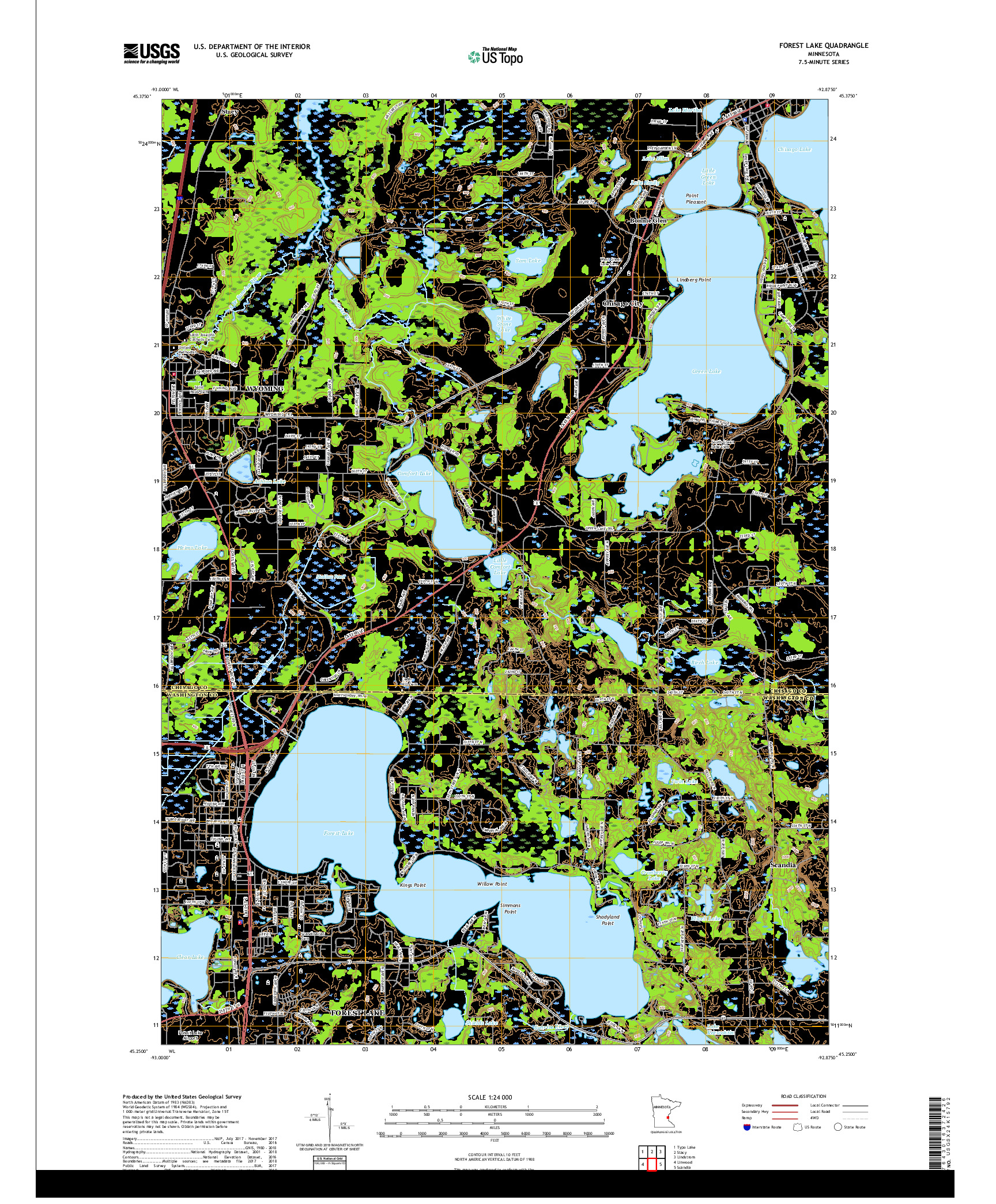 USGS US TOPO 7.5-MINUTE MAP FOR FOREST LAKE, MN 2019