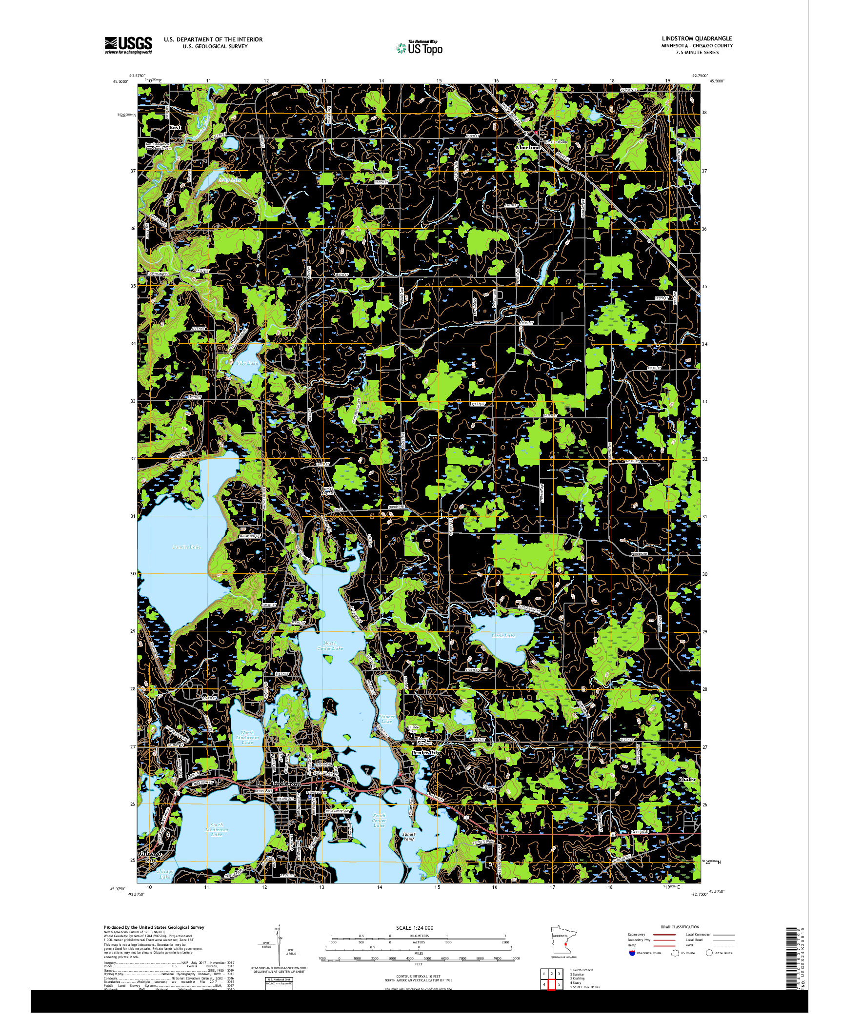 USGS US TOPO 7.5-MINUTE MAP FOR LINDSTROM, MN 2019