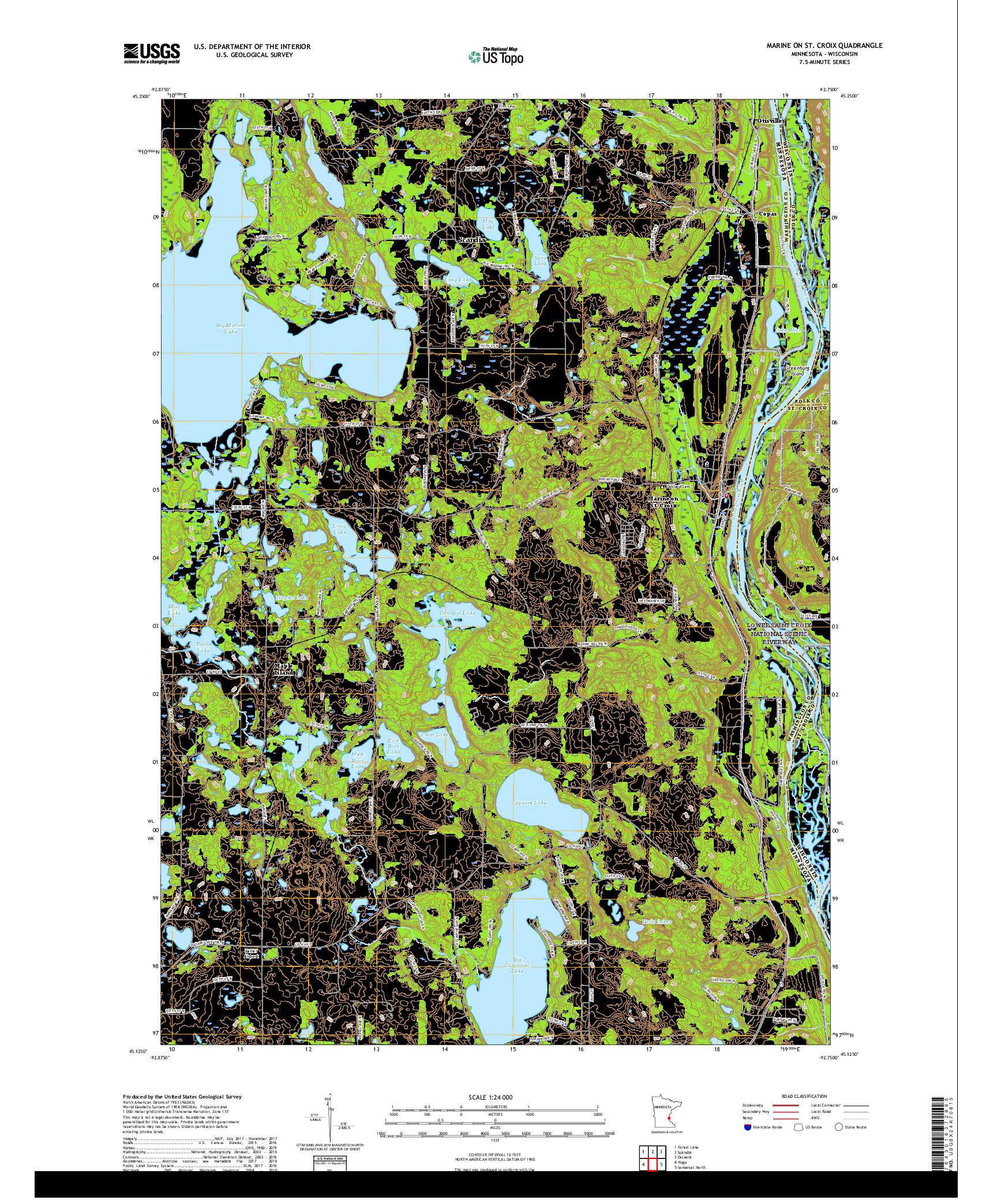 USGS US TOPO 7.5-MINUTE MAP FOR MARINE ON ST. CROIX, MN,WI 2019