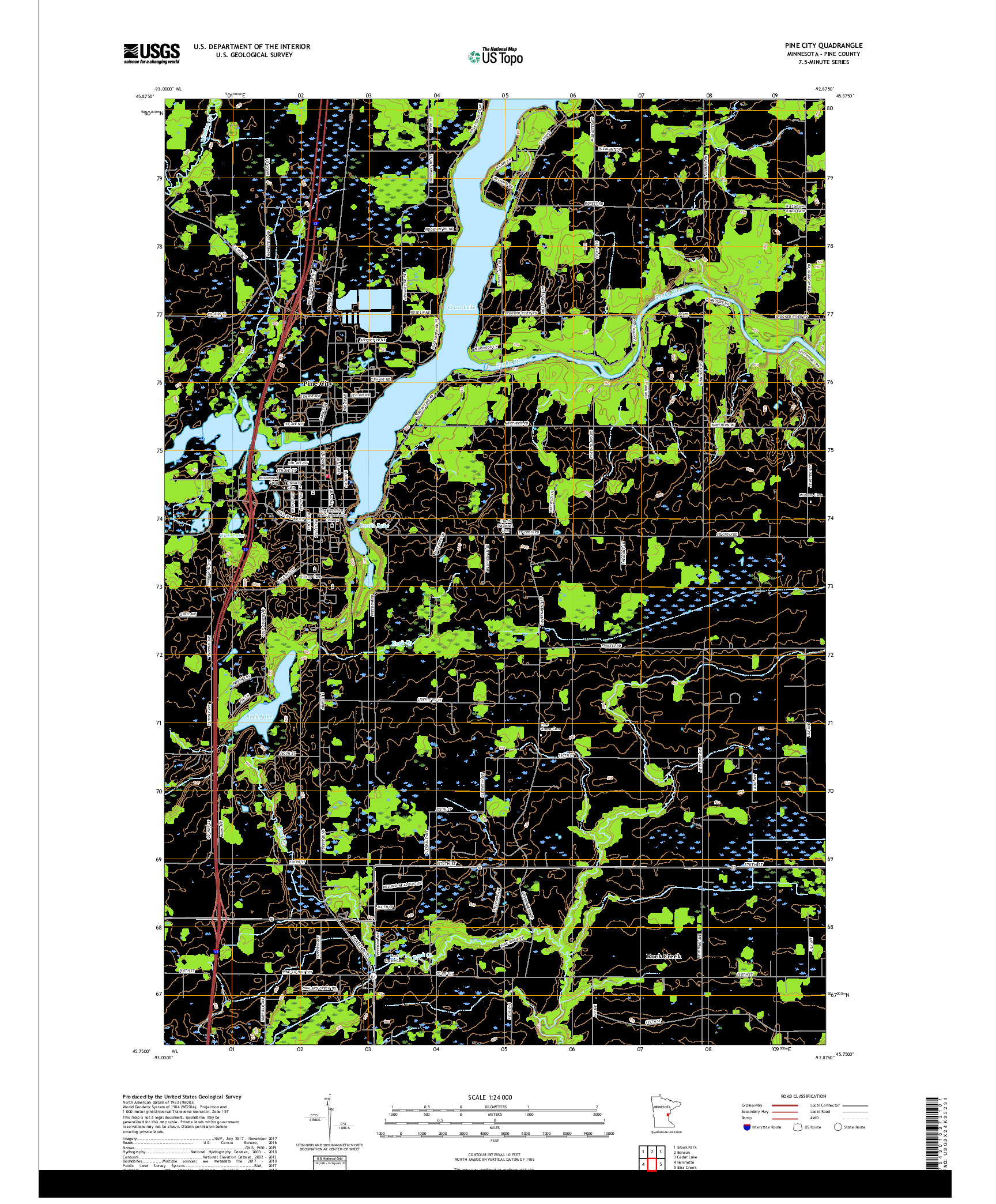 USGS US TOPO 7.5-MINUTE MAP FOR PINE CITY, MN 2019