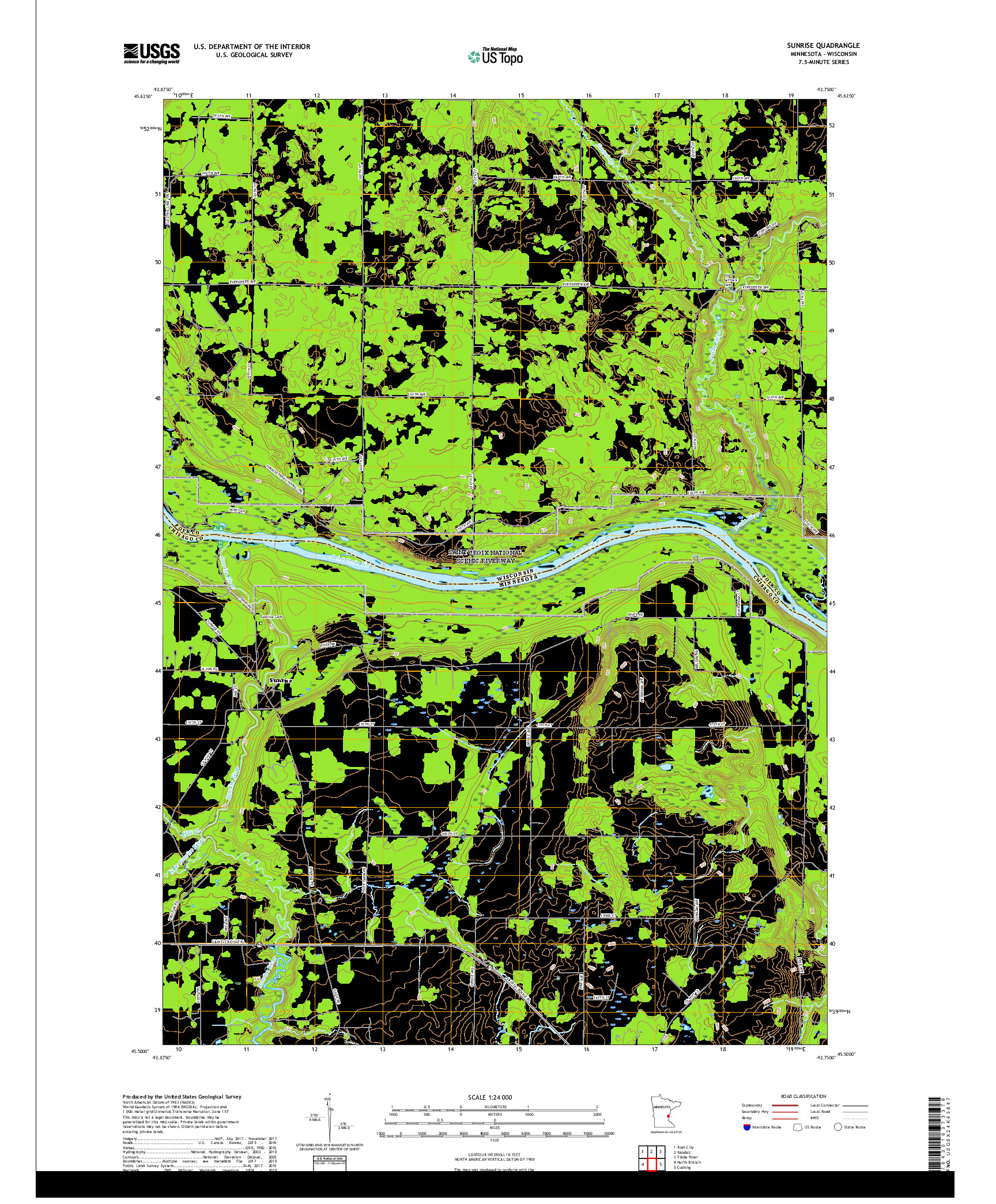 USGS US TOPO 7.5-MINUTE MAP FOR SUNRISE, MN,WI 2019