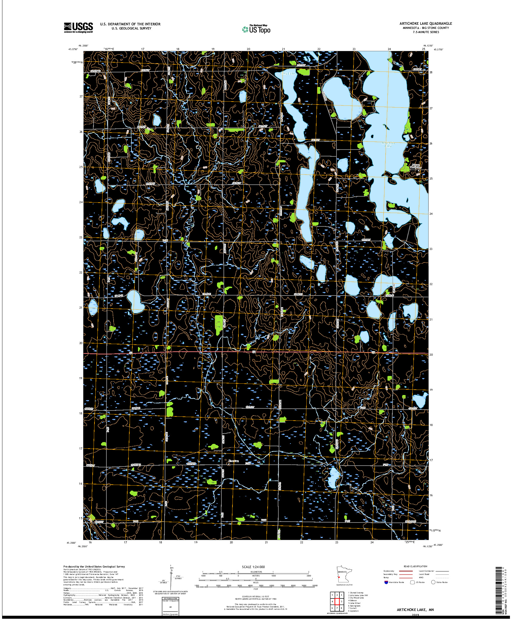 USGS US TOPO 7.5-MINUTE MAP FOR ARTICHOKE LAKE, MN 2019