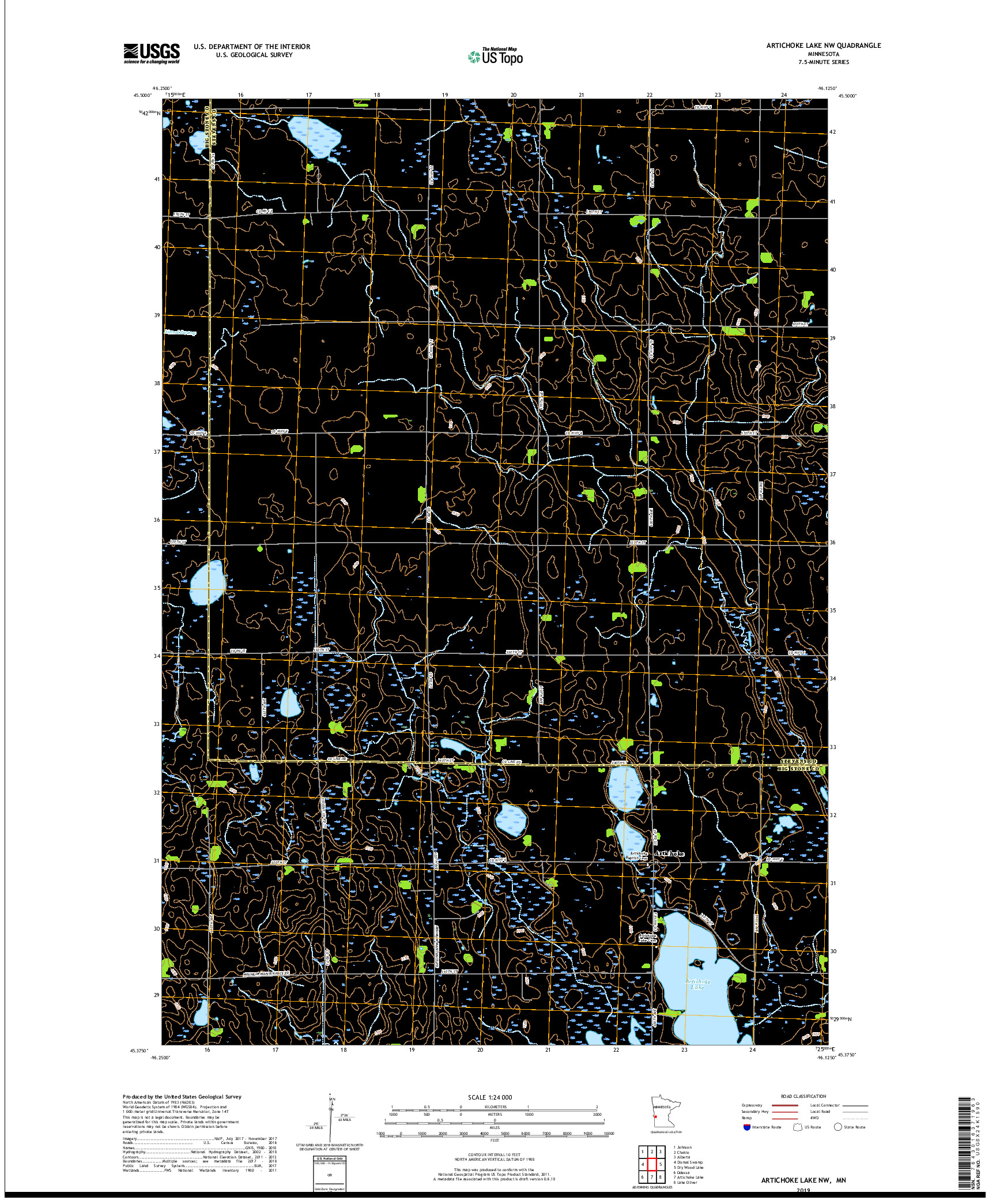 USGS US TOPO 7.5-MINUTE MAP FOR ARTICHOKE LAKE NW, MN 2019