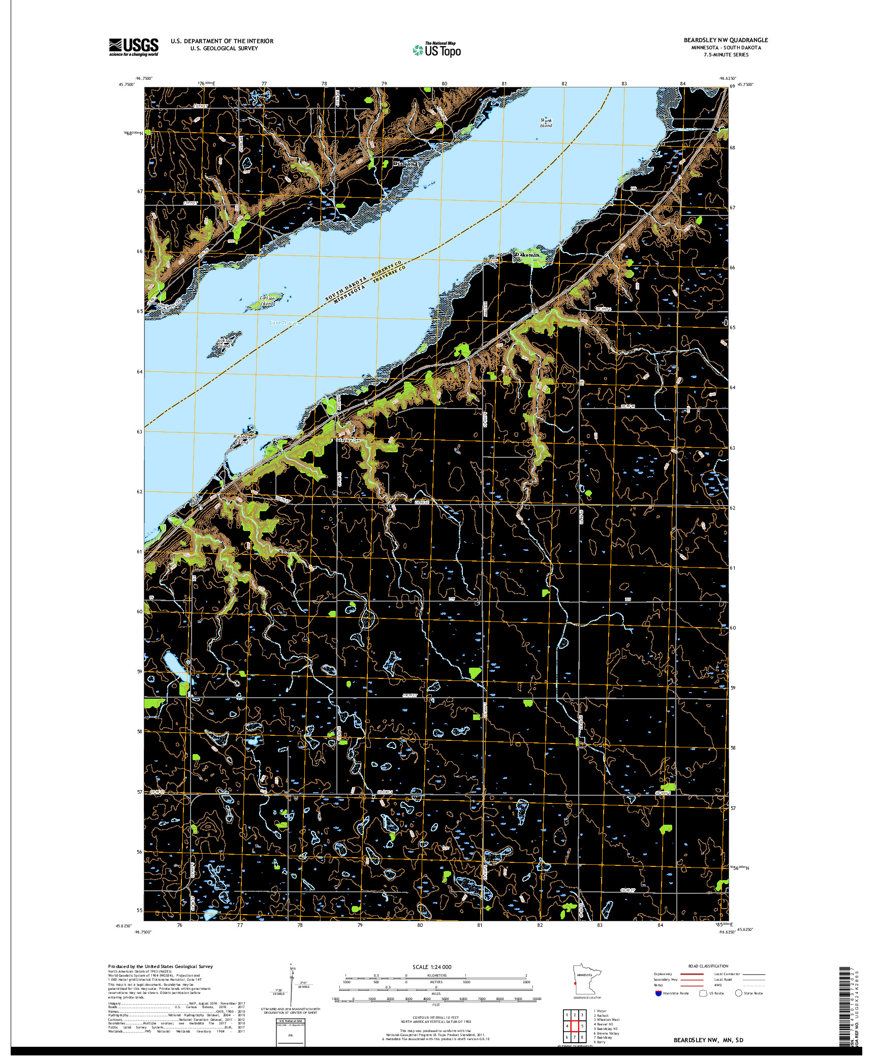USGS US TOPO 7.5-MINUTE MAP FOR BEARDSLEY NW, MN,SD 2019