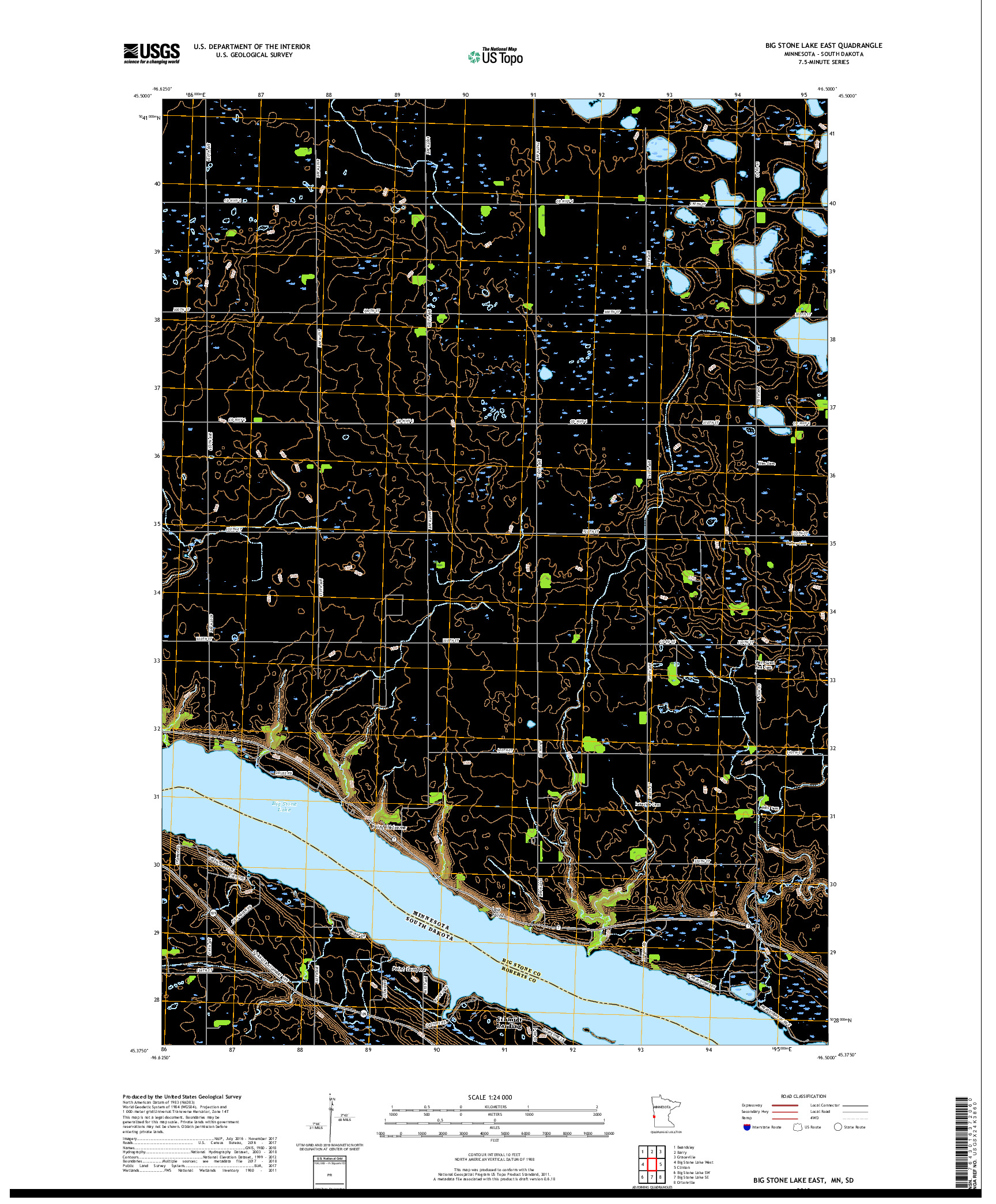 USGS US TOPO 7.5-MINUTE MAP FOR BIG STONE LAKE EAST, MN,SD 2019