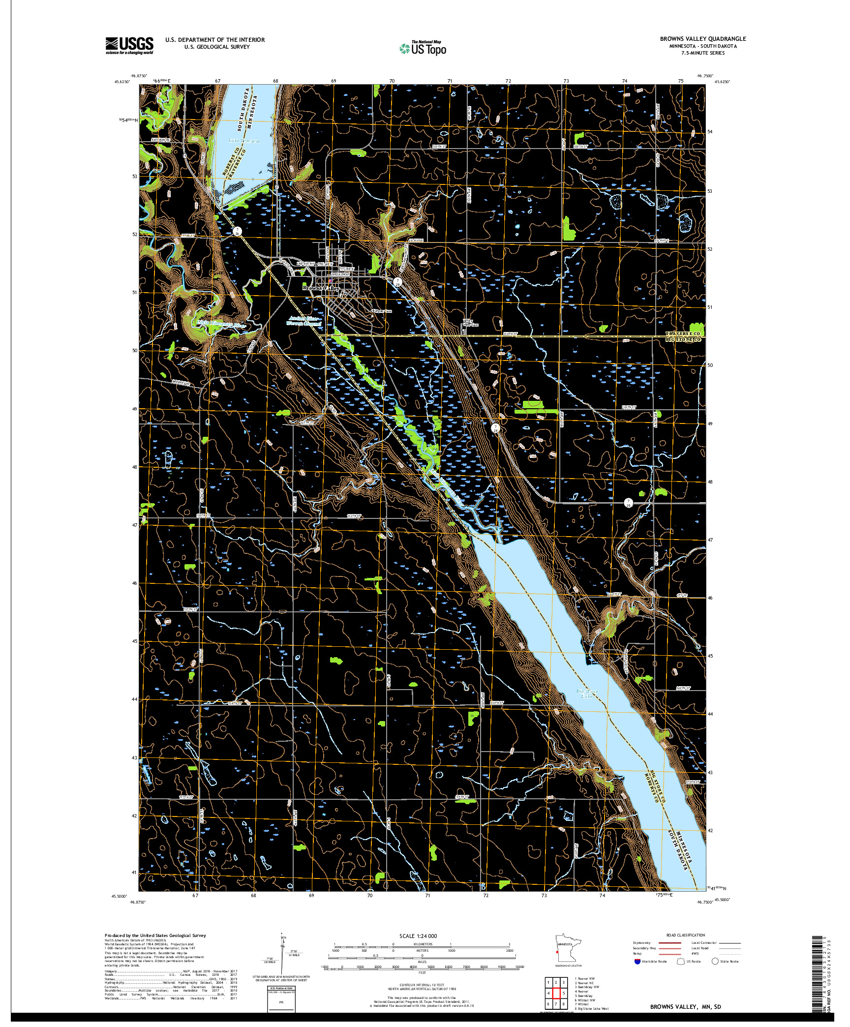 USGS US TOPO 7.5-MINUTE MAP FOR BROWNS VALLEY, MN,SD 2019