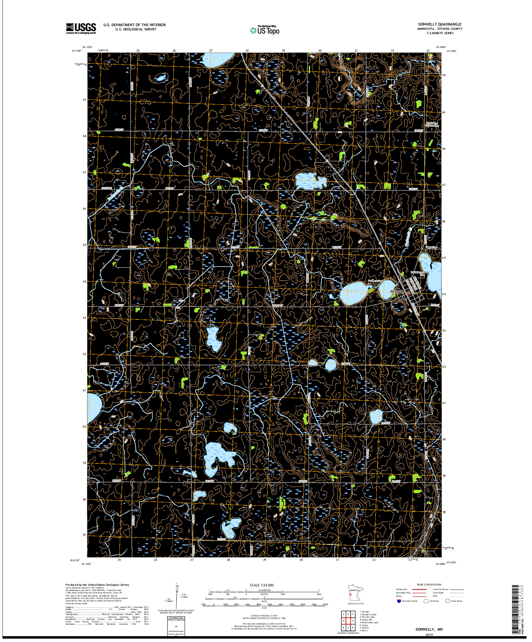 USGS US TOPO 7.5-MINUTE MAP FOR DONNELLY, MN 2019