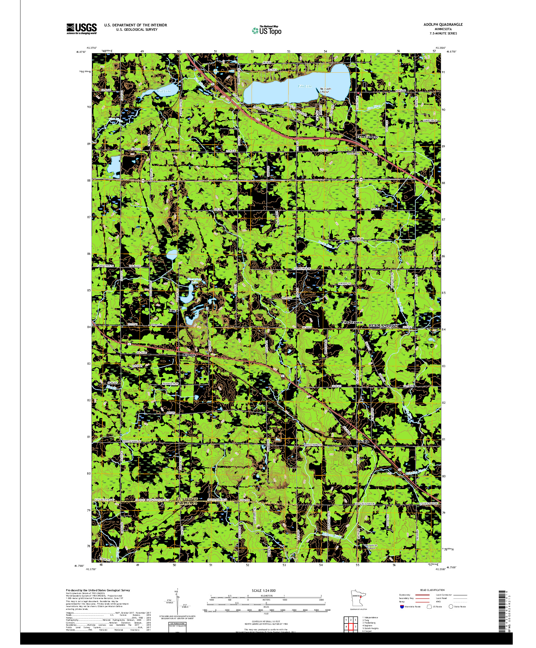 USGS US TOPO 7.5-MINUTE MAP FOR ADOLPH, MN 2019