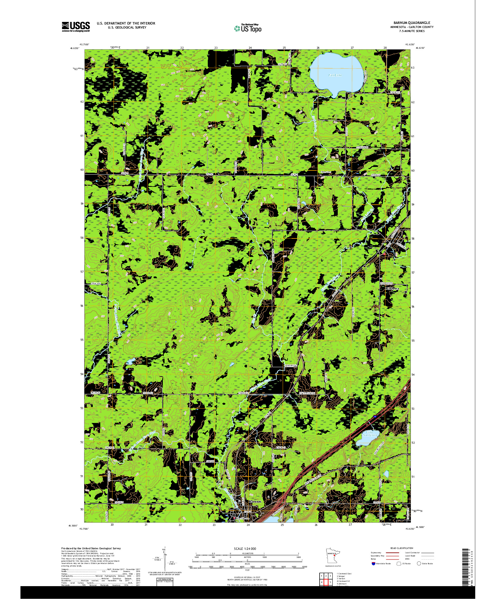USGS US TOPO 7.5-MINUTE MAP FOR BARNUM, MN 2019