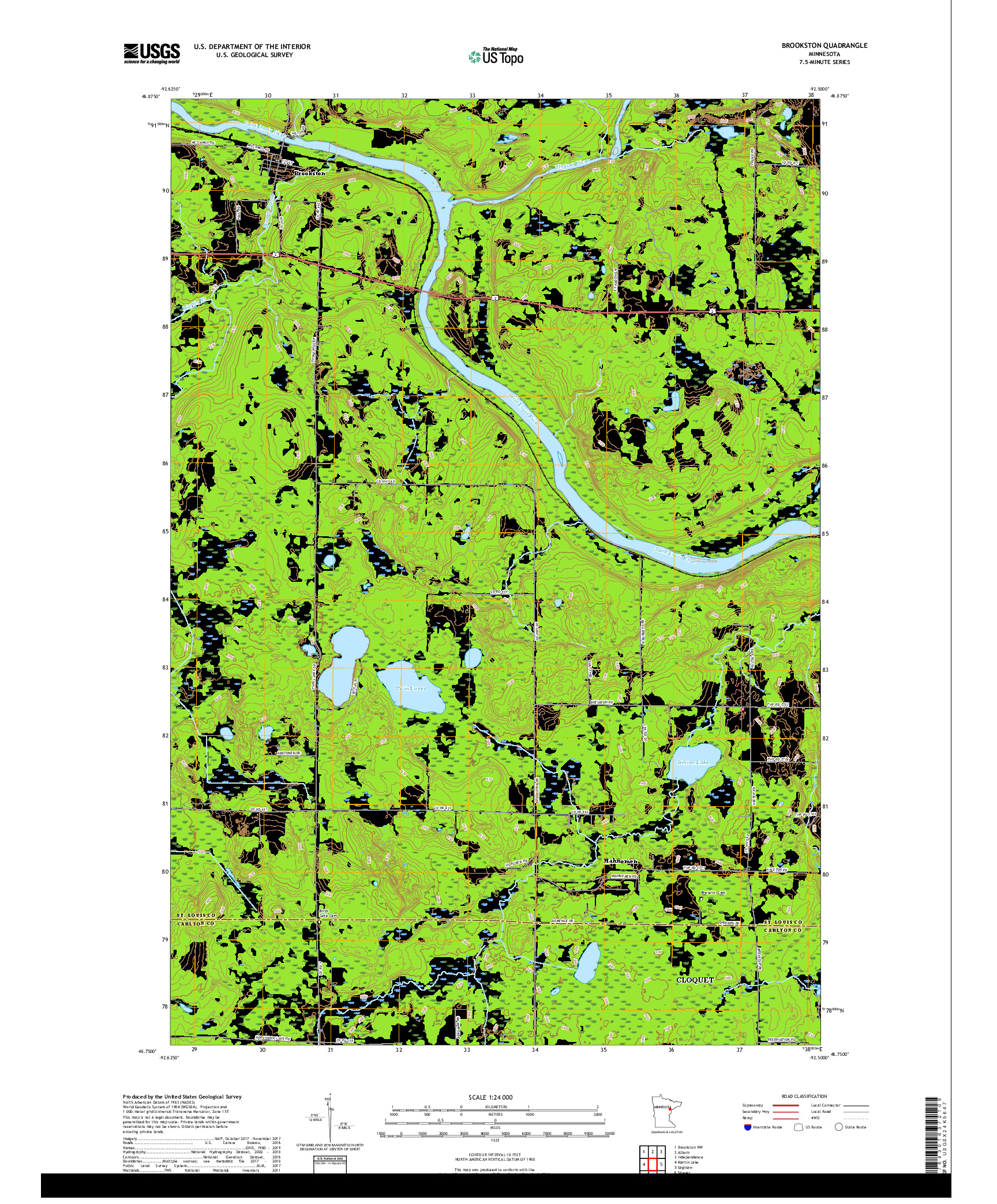 USGS US TOPO 7.5-MINUTE MAP FOR BROOKSTON, MN 2019