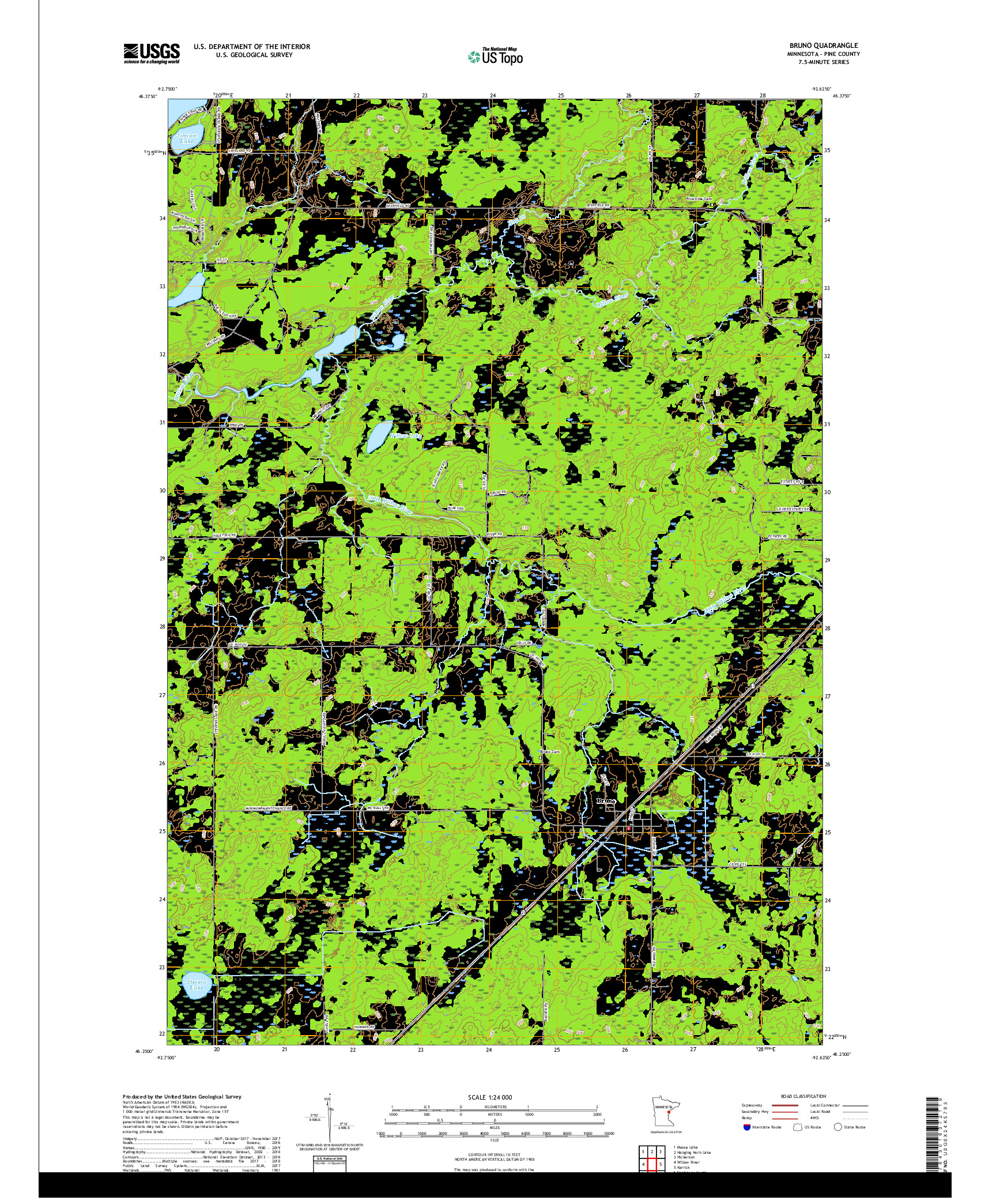 USGS US TOPO 7.5-MINUTE MAP FOR BRUNO, MN 2019