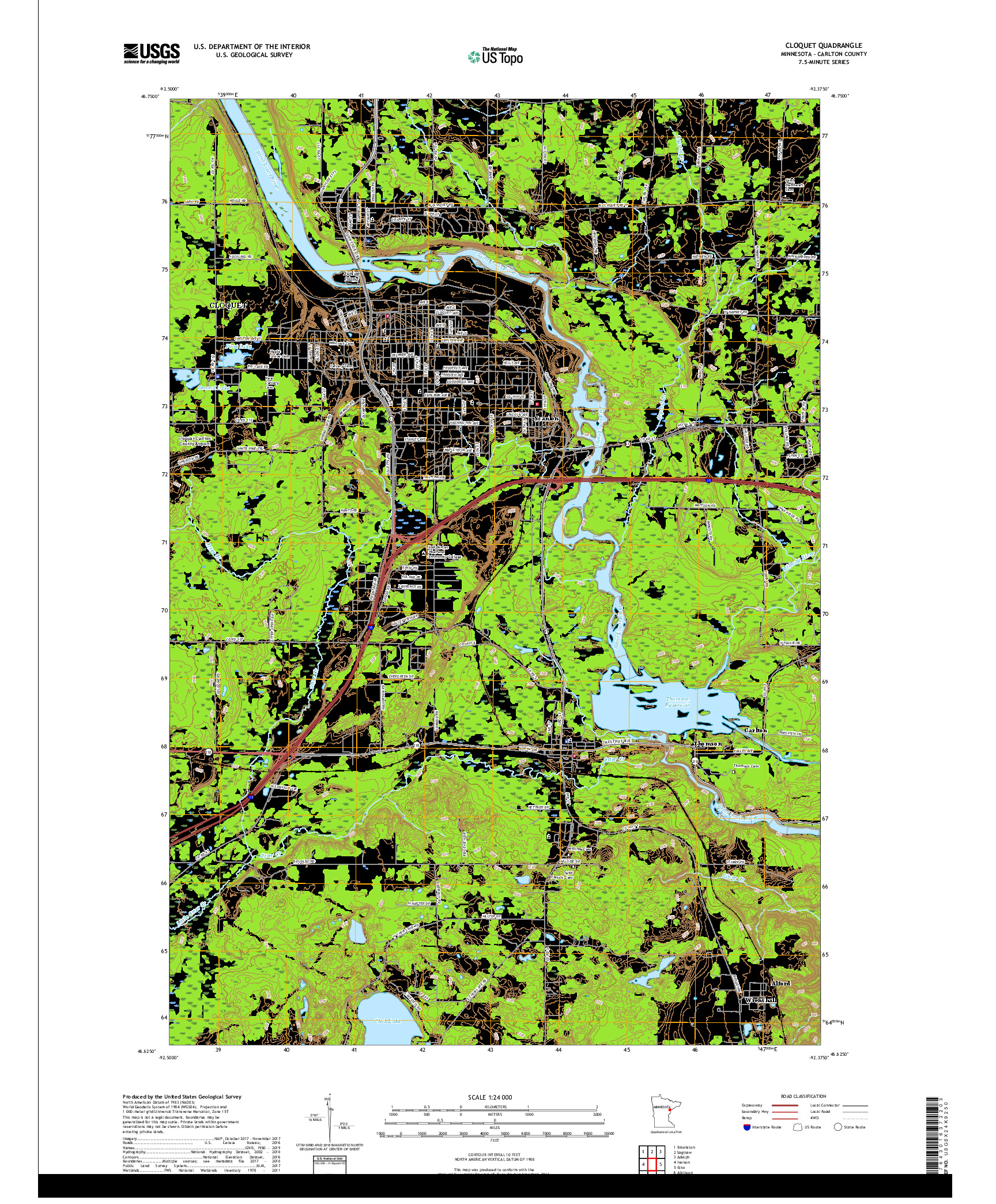 USGS US TOPO 7.5-MINUTE MAP FOR CLOQUET, MN 2019