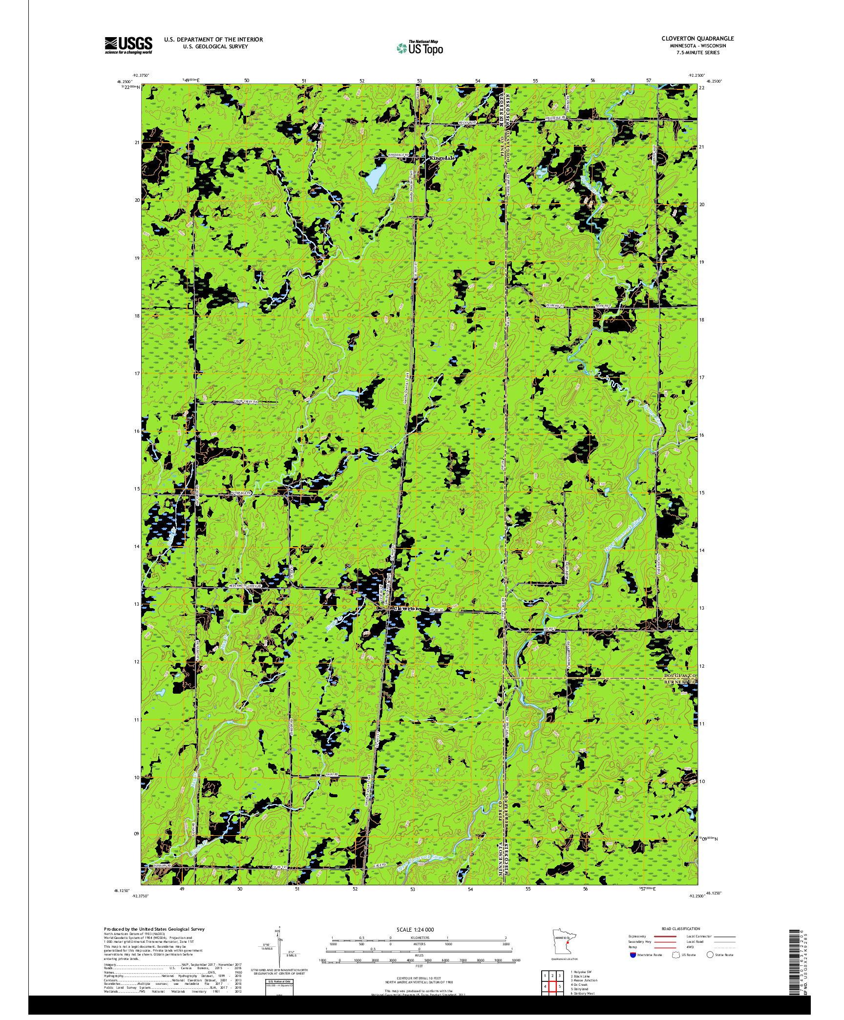 USGS US TOPO 7.5-MINUTE MAP FOR CLOVERTON, MN,WI 2019