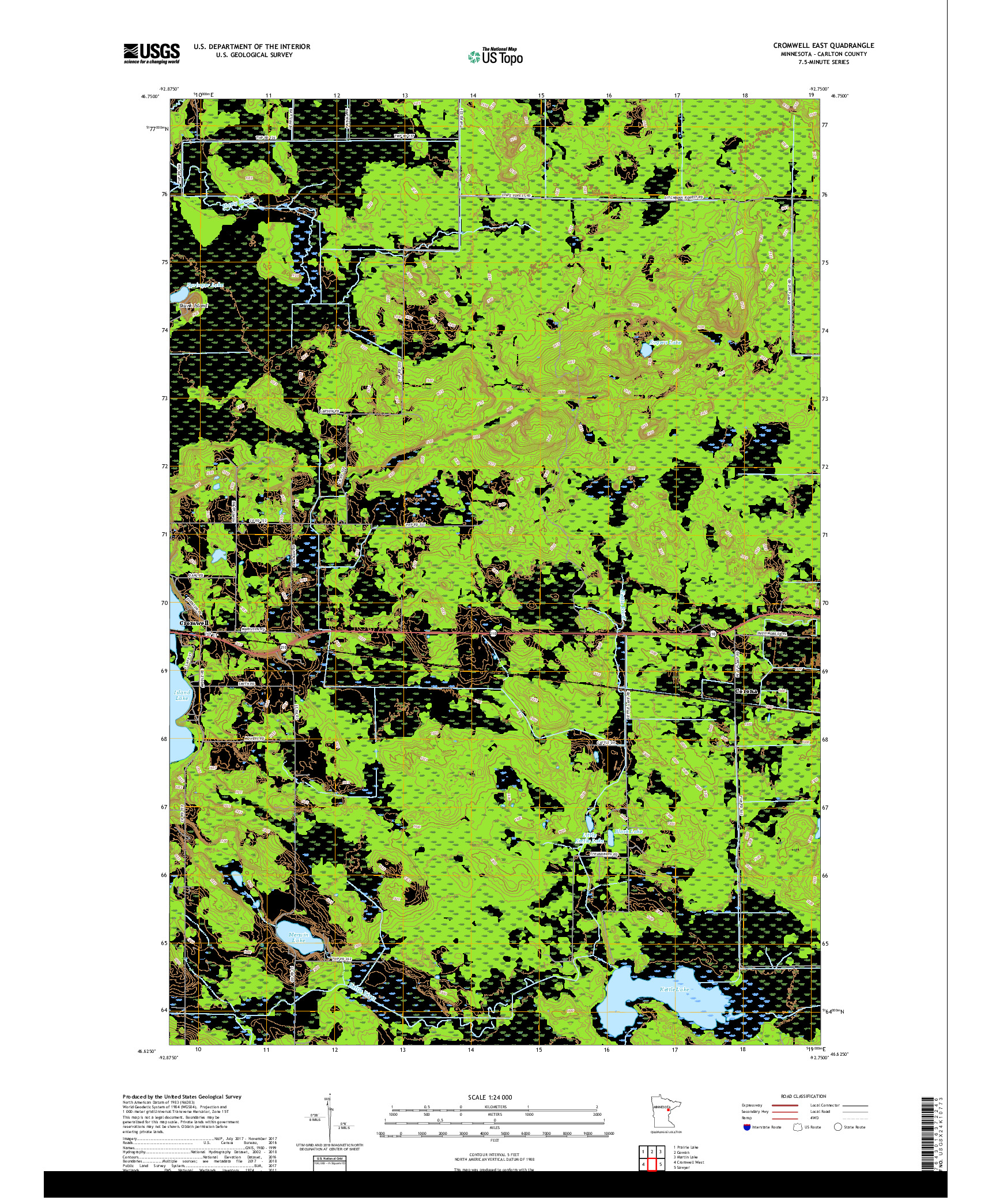 USGS US TOPO 7.5-MINUTE MAP FOR CROMWELL EAST, MN 2019