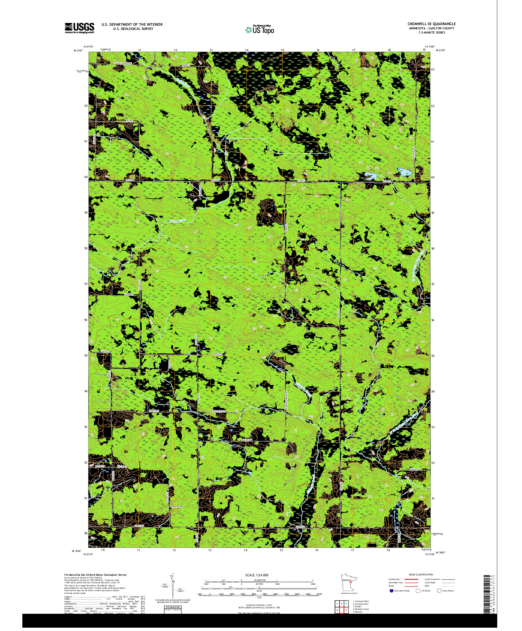 USGS US TOPO 7.5-MINUTE MAP FOR CROMWELL SE, MN 2019