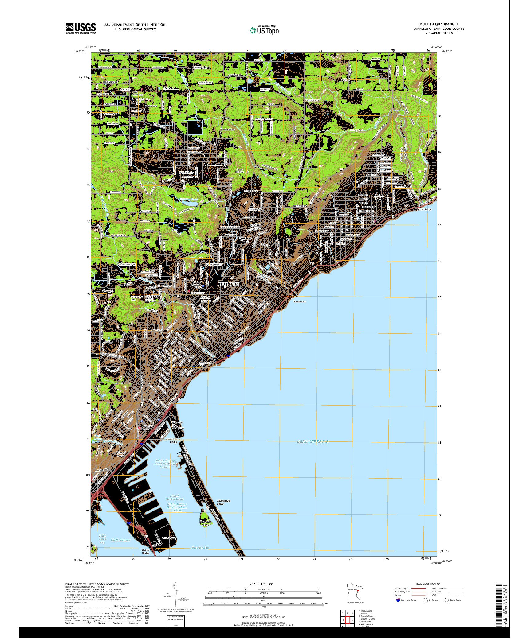 USGS US TOPO 7.5-MINUTE MAP FOR DULUTH, MN 2019