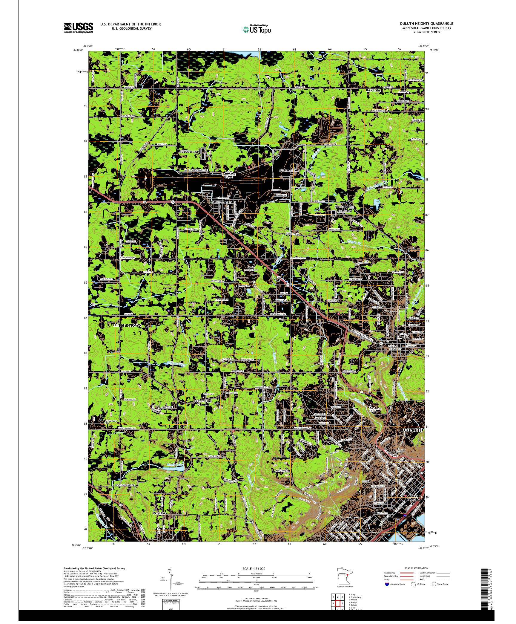 USGS US TOPO 7.5-MINUTE MAP FOR DULUTH HEIGHTS, MN 2019