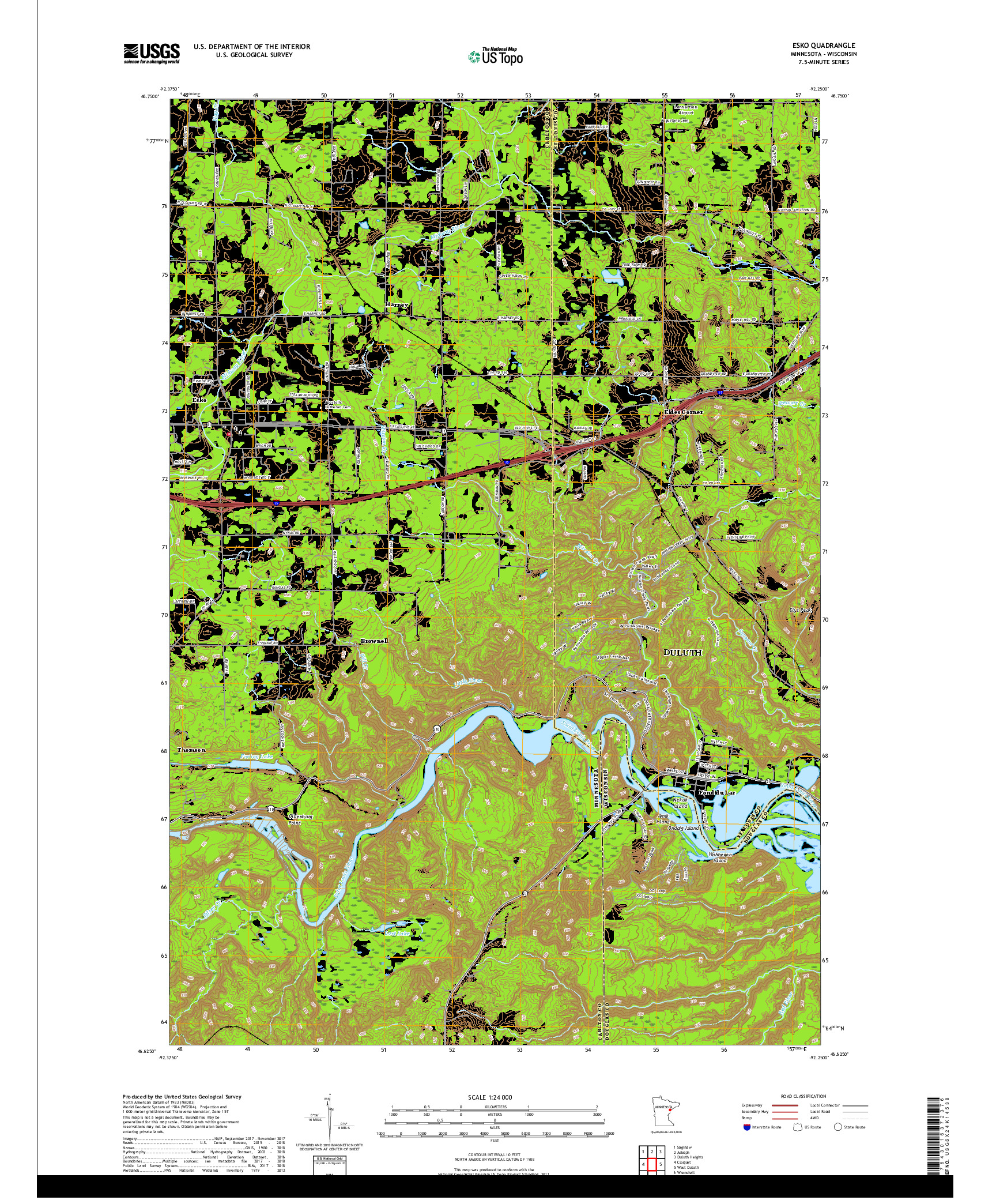 USGS US TOPO 7.5-MINUTE MAP FOR ESKO, MN,WI 2019